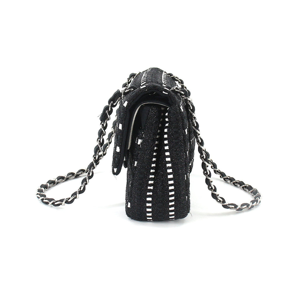 Chanel matelasse 25 chain shoulder bag canvas black white A01112 silver metal fittings Matelasse Bag