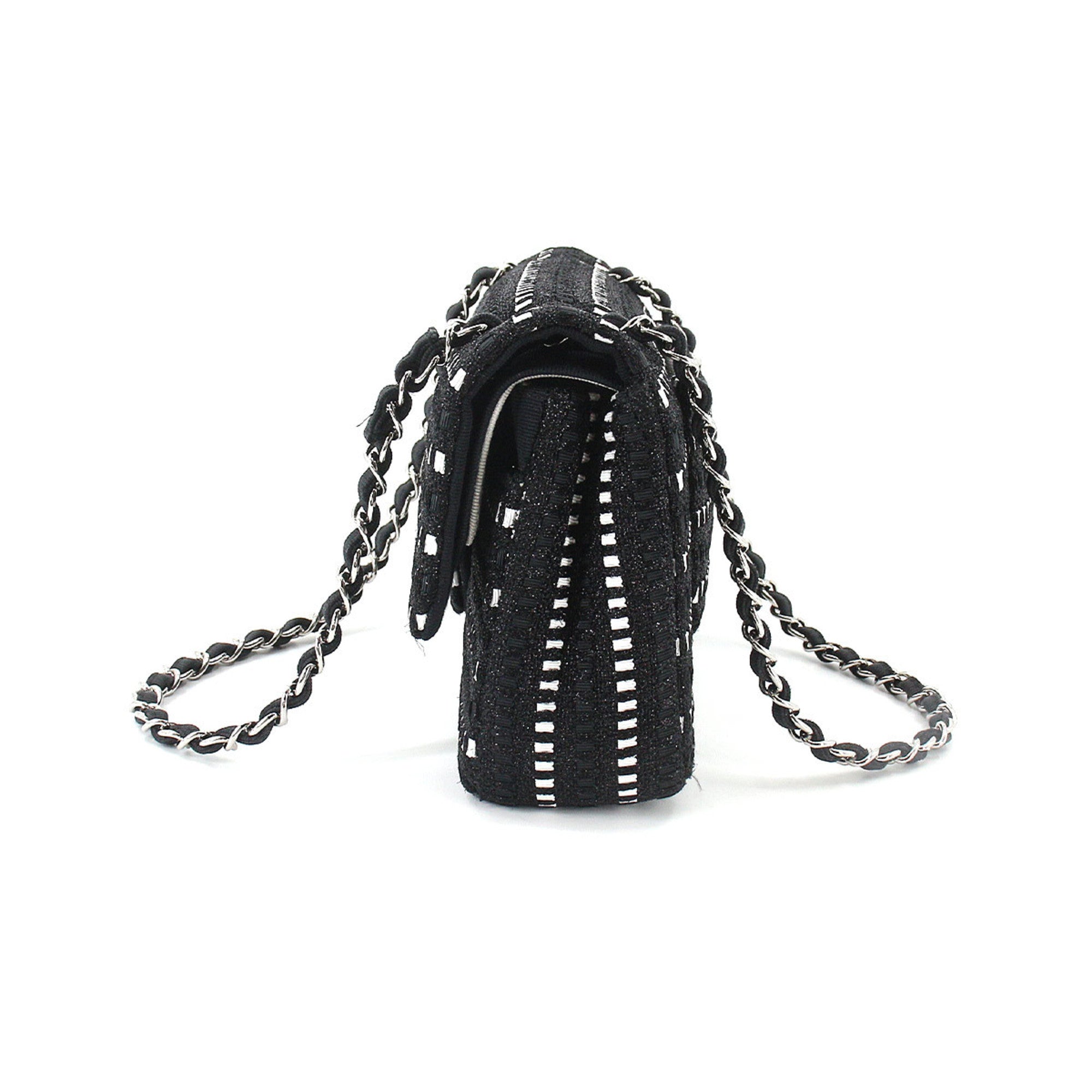 Chanel matelasse 25 chain shoulder bag canvas black white A01112 silver metal fittings Matelasse Bag