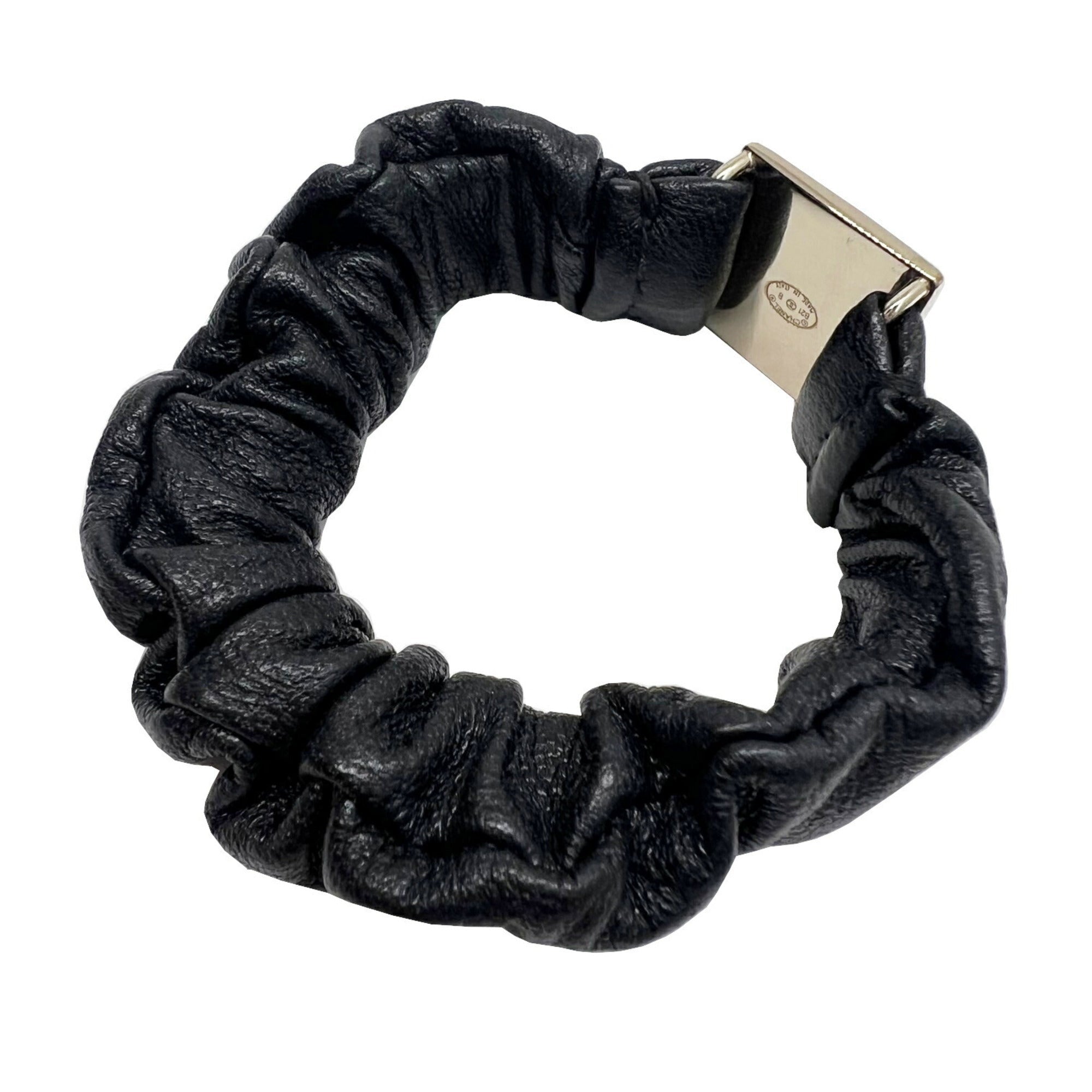 CHANEL Scrunchie B21B Coco Mark Hair Tie AB6832 Leather Black Women's