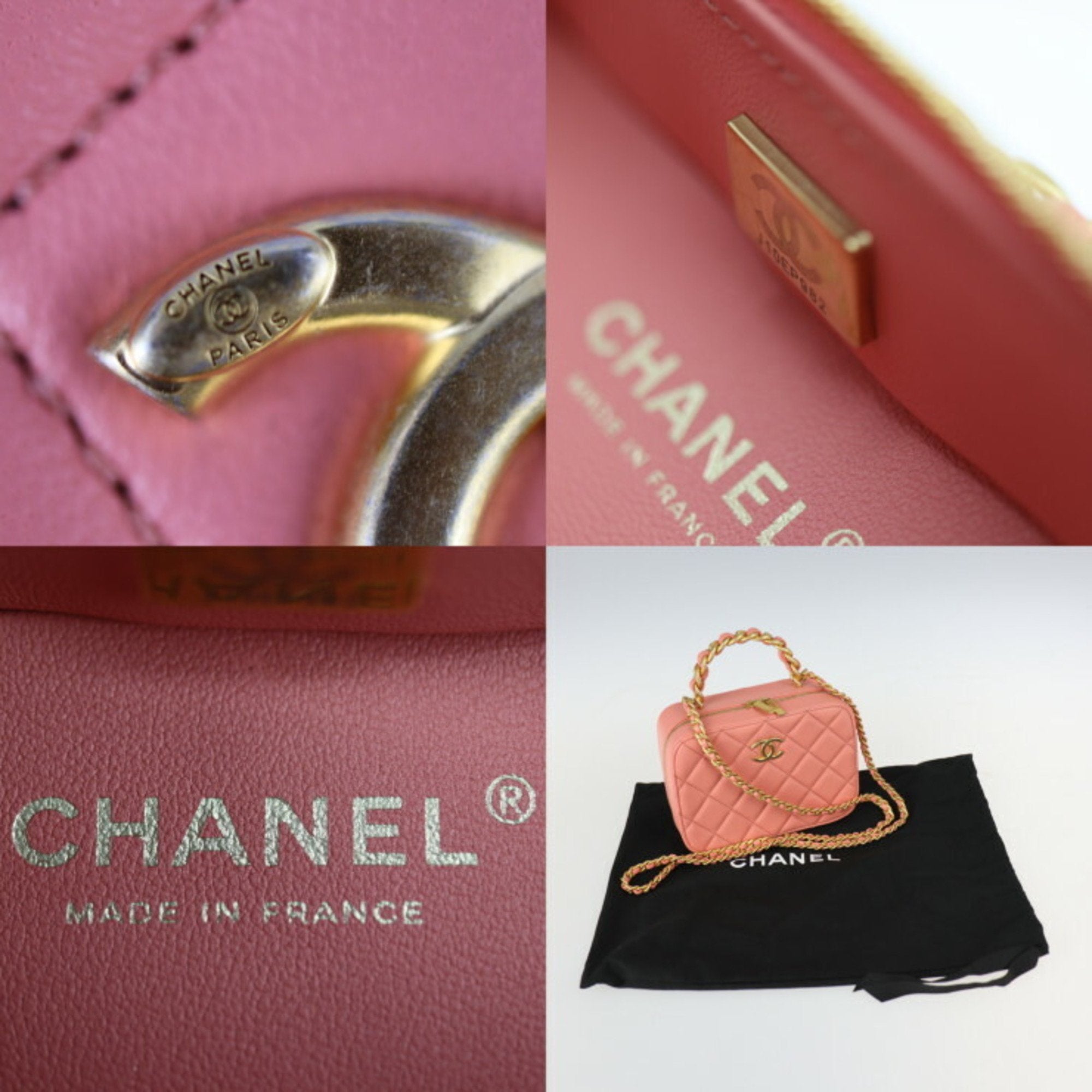 CHANEL Small Vanity Shoulder Bag AS3318 Leather Pink Series Gold Metal Fittings Top Handle Case Matrasse Coco Mark Chain 2WAY Handbag Round Fastener