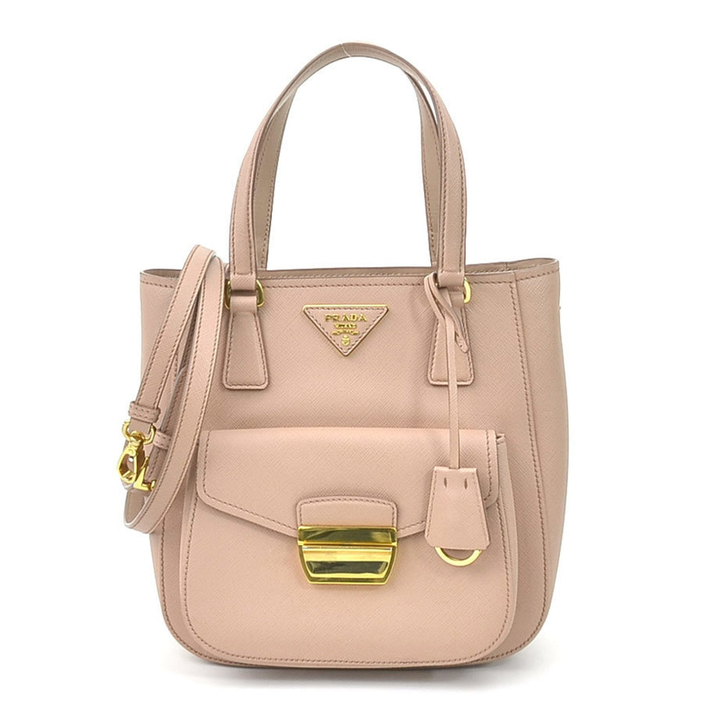 PRADA Handbag Crossbody Shoulder Bag Leather Pink Beige Ladies 1BA254