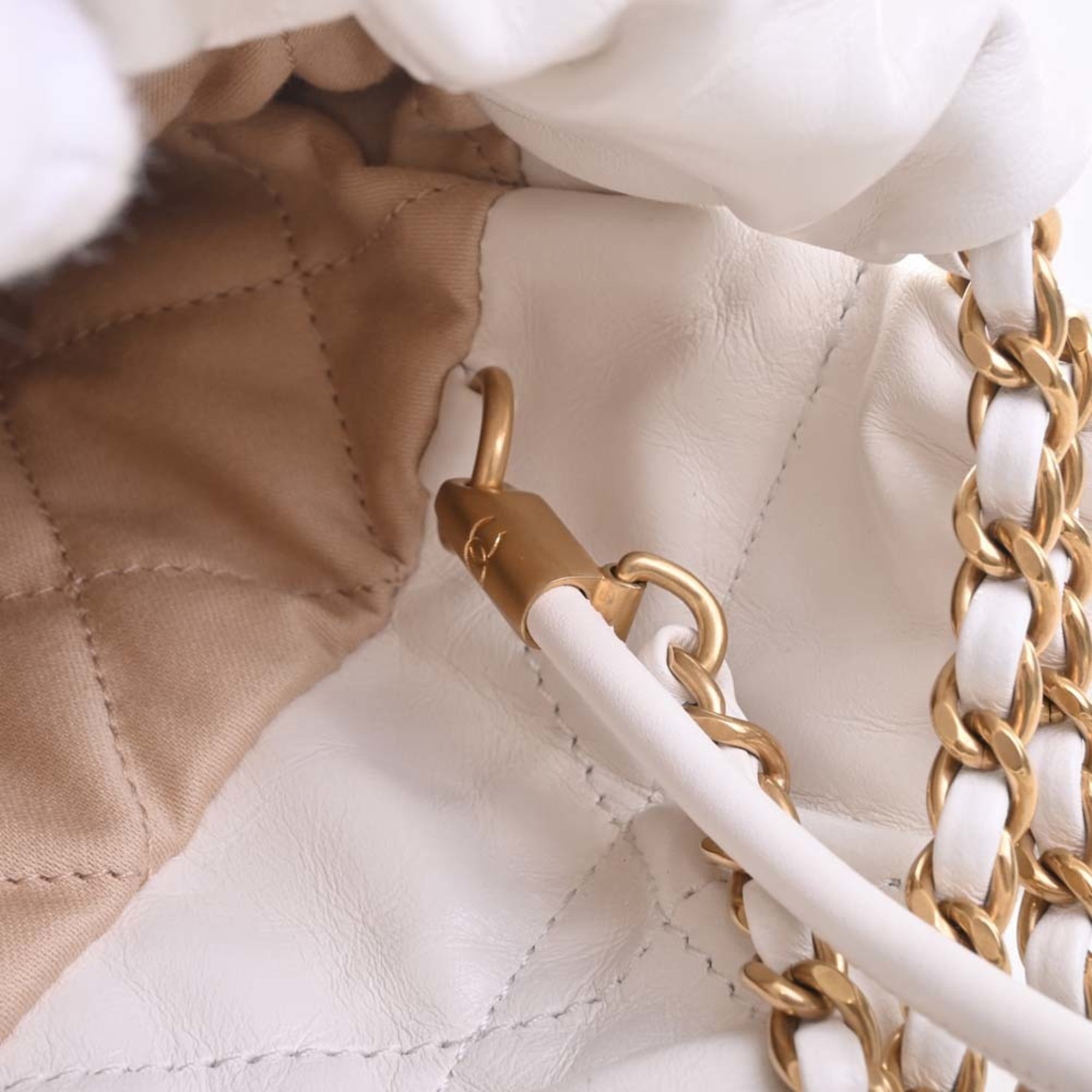 CHANEL Leather 22 Handbag Chain Shoulder Bag White Ladies