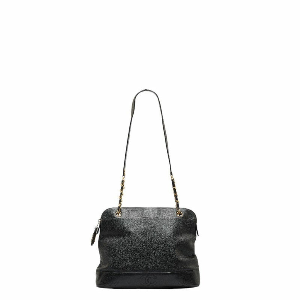 CHANEL Triple Coco Mark Chain Shoulder Bag Black Caviar Skin Women's