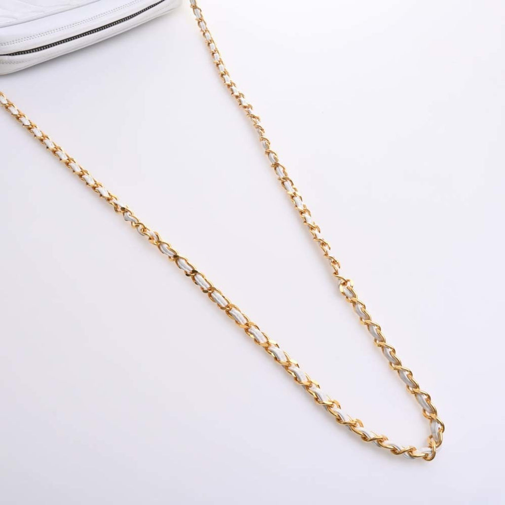 CHANEL Leather Coco Mark Chain Shoulder Bag White Ladies