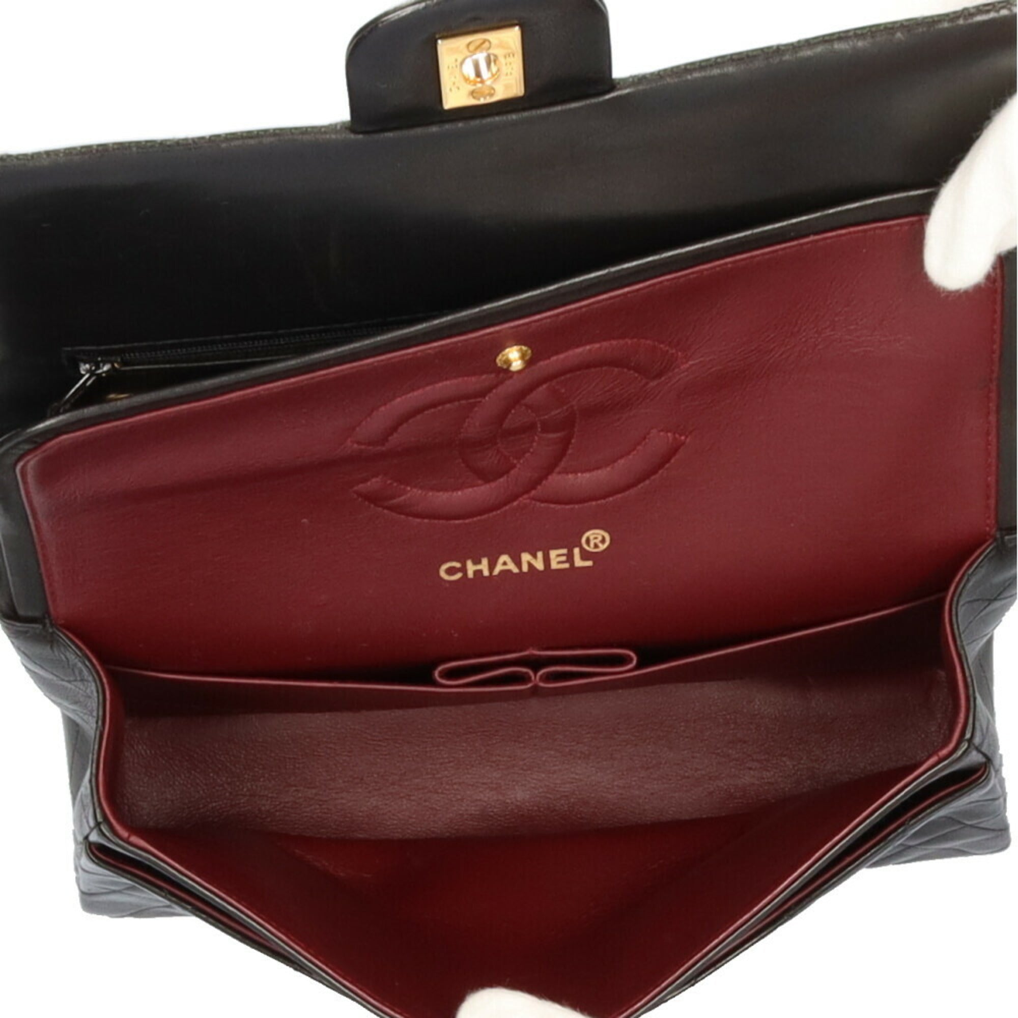 CHANEL chain matelasse shoulder bag lambskin black ladies