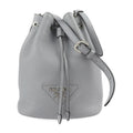 PRADA Shoulder Bag 1BE060 Leather Gray Silver Hardware Drawstring Triangle Logo Plate