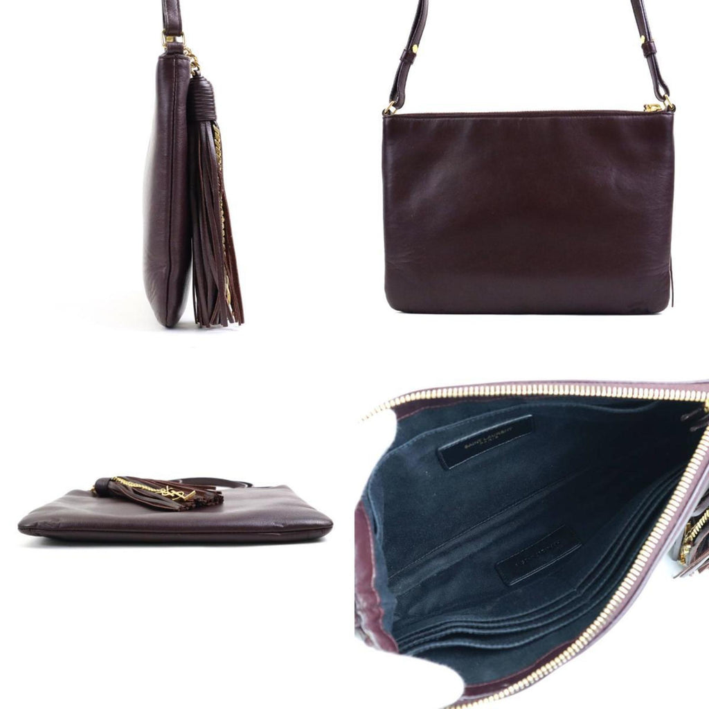 SAINT LAURENT Crossbody Shoulder Bag Leather/Metal Bordeaux/Gold Women's