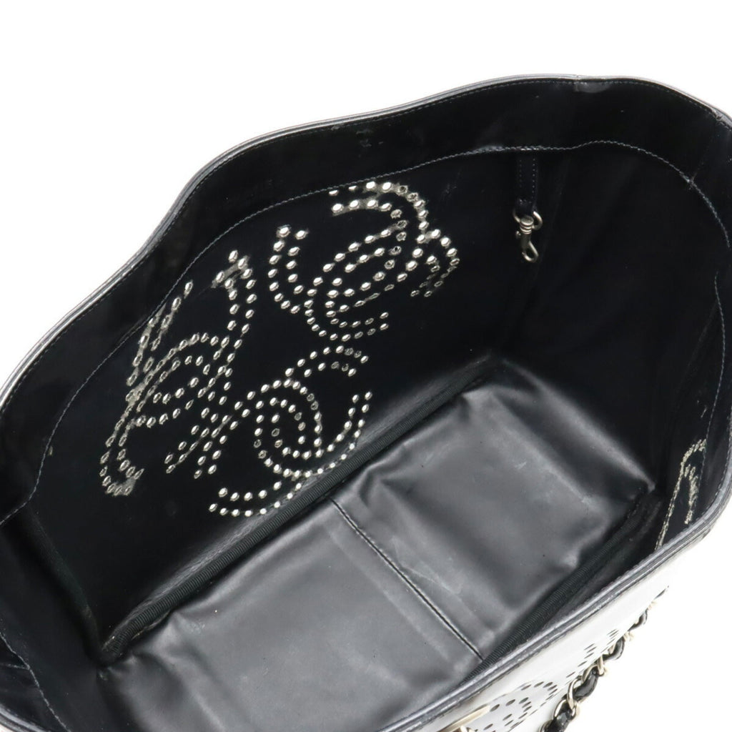 CHANEL Coco Mark Triple Punching Chain Shoulder Bag Tote Enamel Black