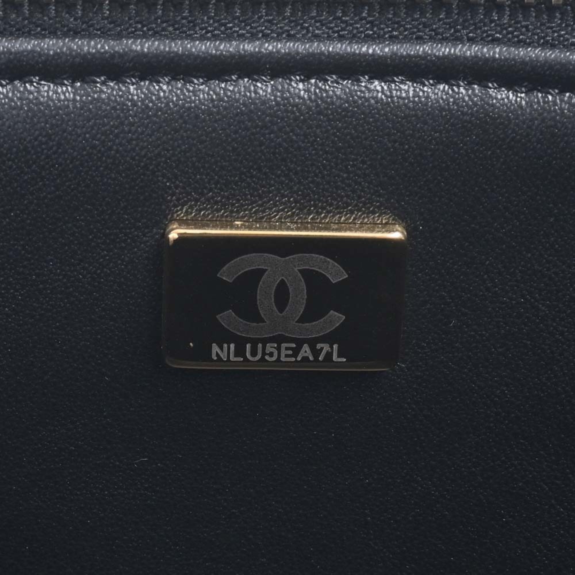 CHANEL Lambskin Matelasse Coco Mark Vanity Bag Chain Shoulder Black Women's