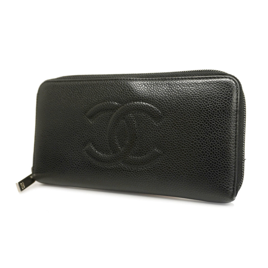 CHANELAuth  Long Wallet [bi-fold] Gold Hardware Women's Caviar Leather Long Wall