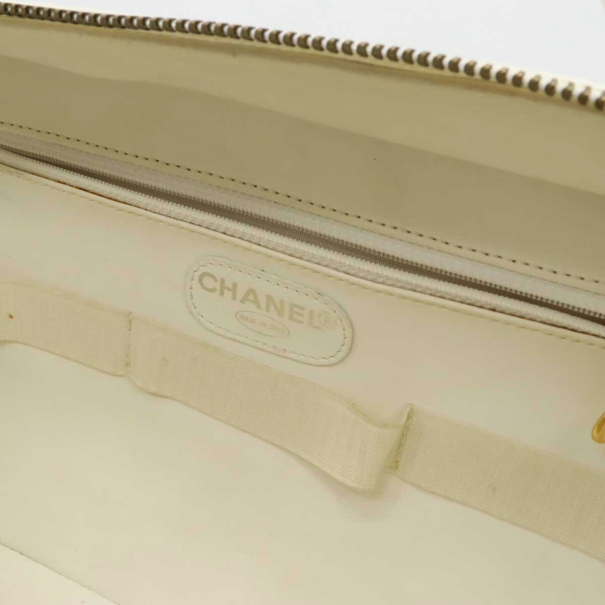 CHANEL Cocomark Handbag Vanity Bag Shoulder Caviar Skin Leather White A11265
