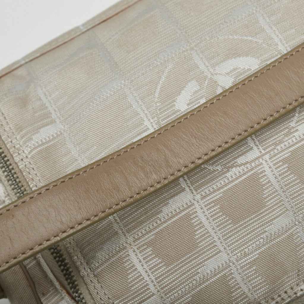 CHANEL New Line Coco Mark Vanity Bag Handbag Beige Leather Nylon Jacquard Women's