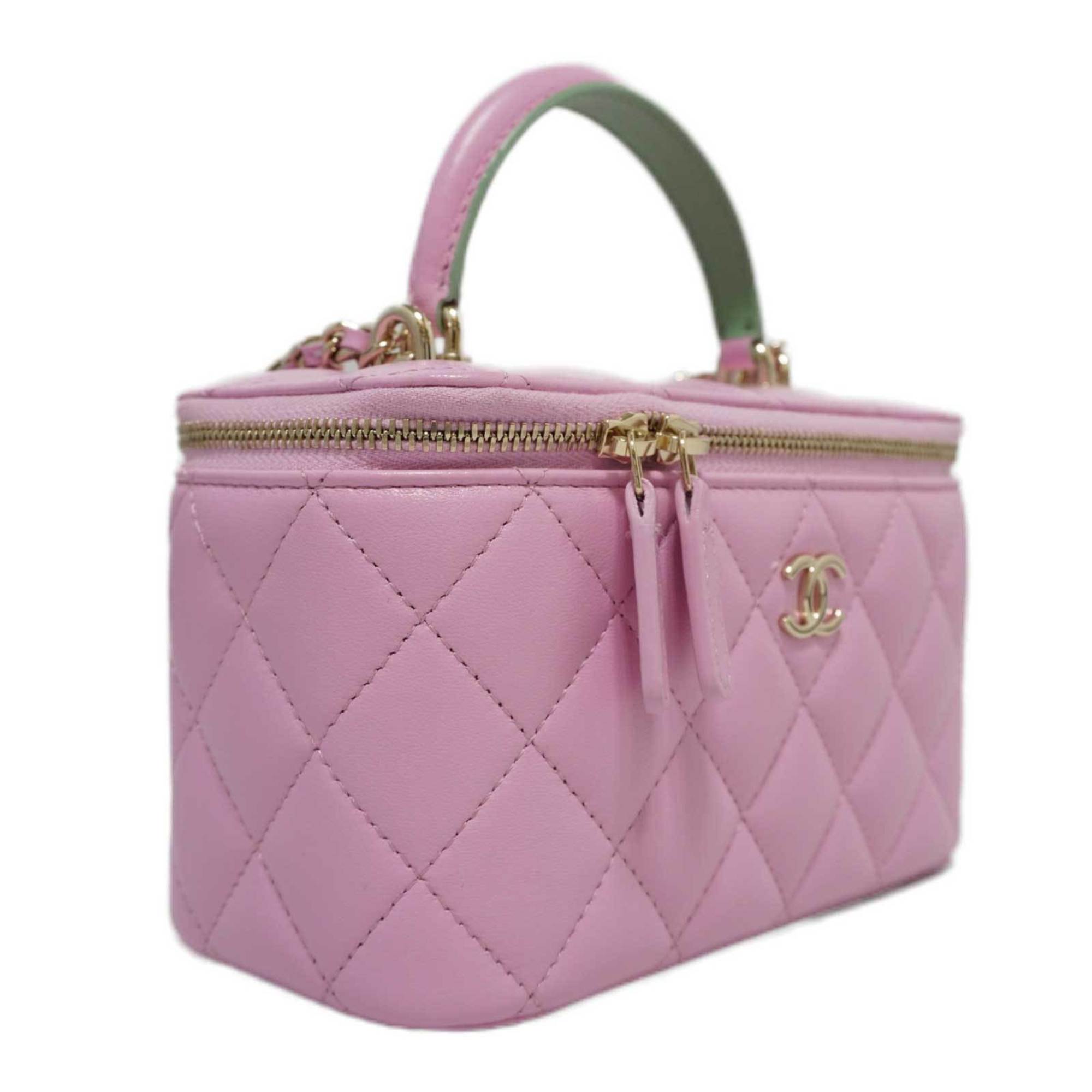 CHANEL Vanity Shoulder Handbag Bag Pink Lambskin Women's