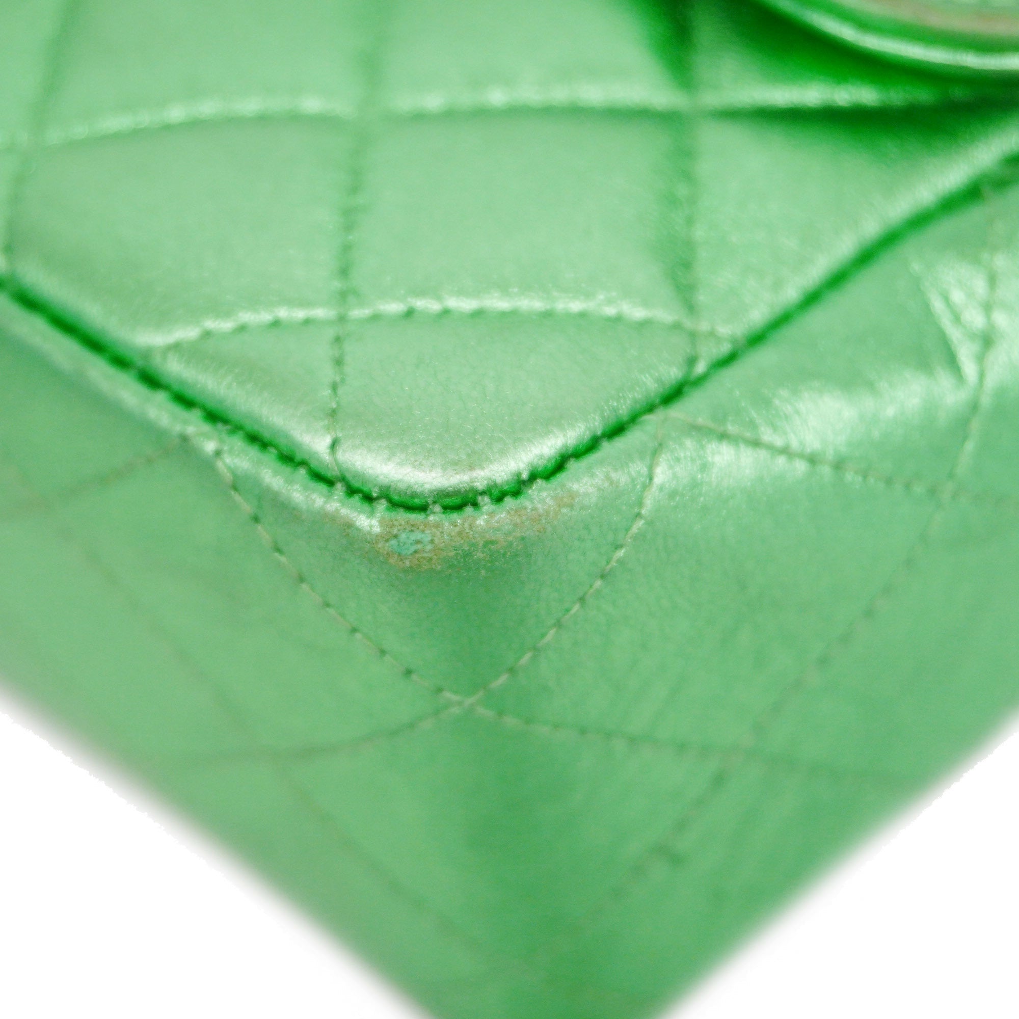 CHANEL[3ca0443] Auth  handbag Matelasse parent-child bag lambskin metallic green gold metal