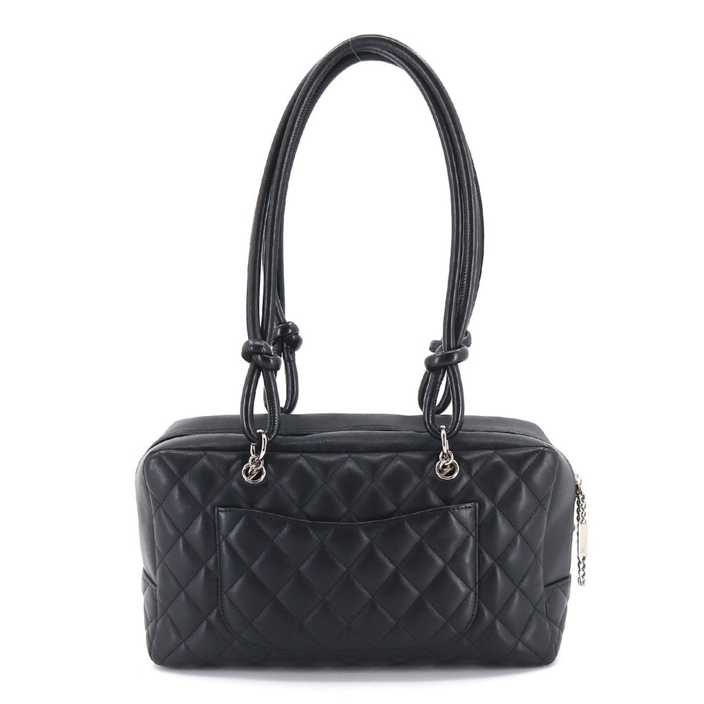 CHANEL Cambon Line Bowling Shoulder Bag Leather Black White A25171