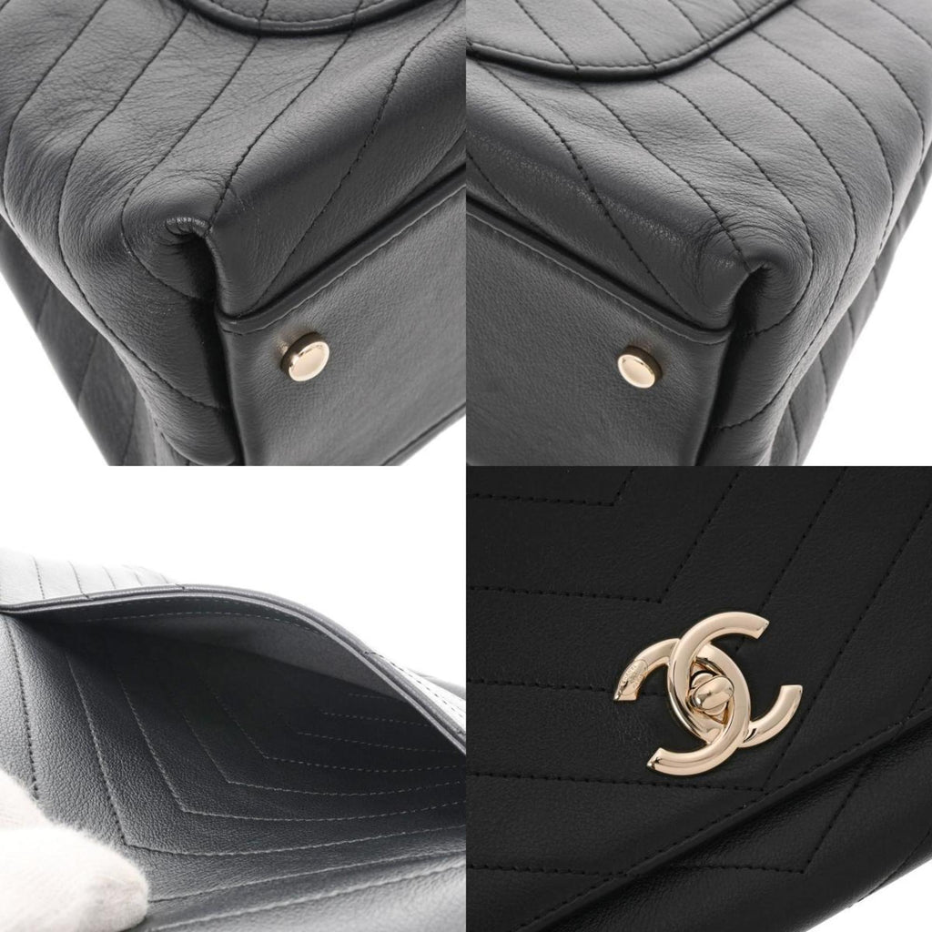 CHANEL Chevron Black Ladies Calf Handbag