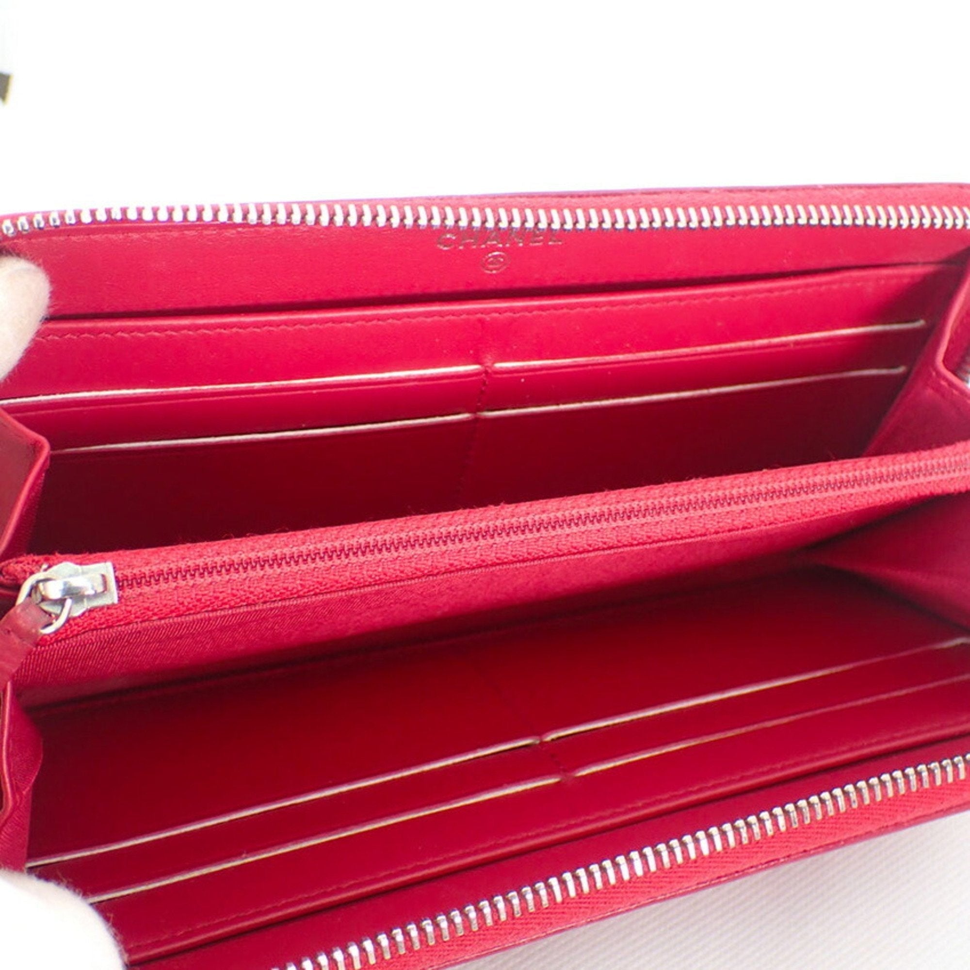 CHANEL here mark caviar skin round long wallet red 2