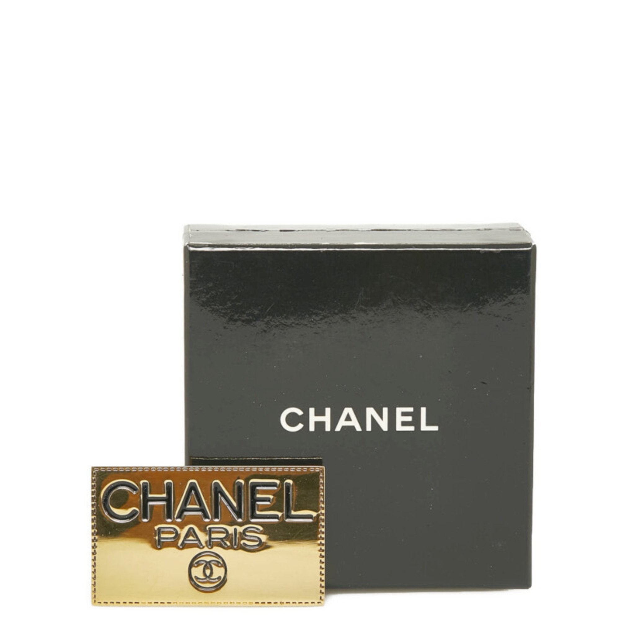 CHANEL nameplate brooch gold plated ladies