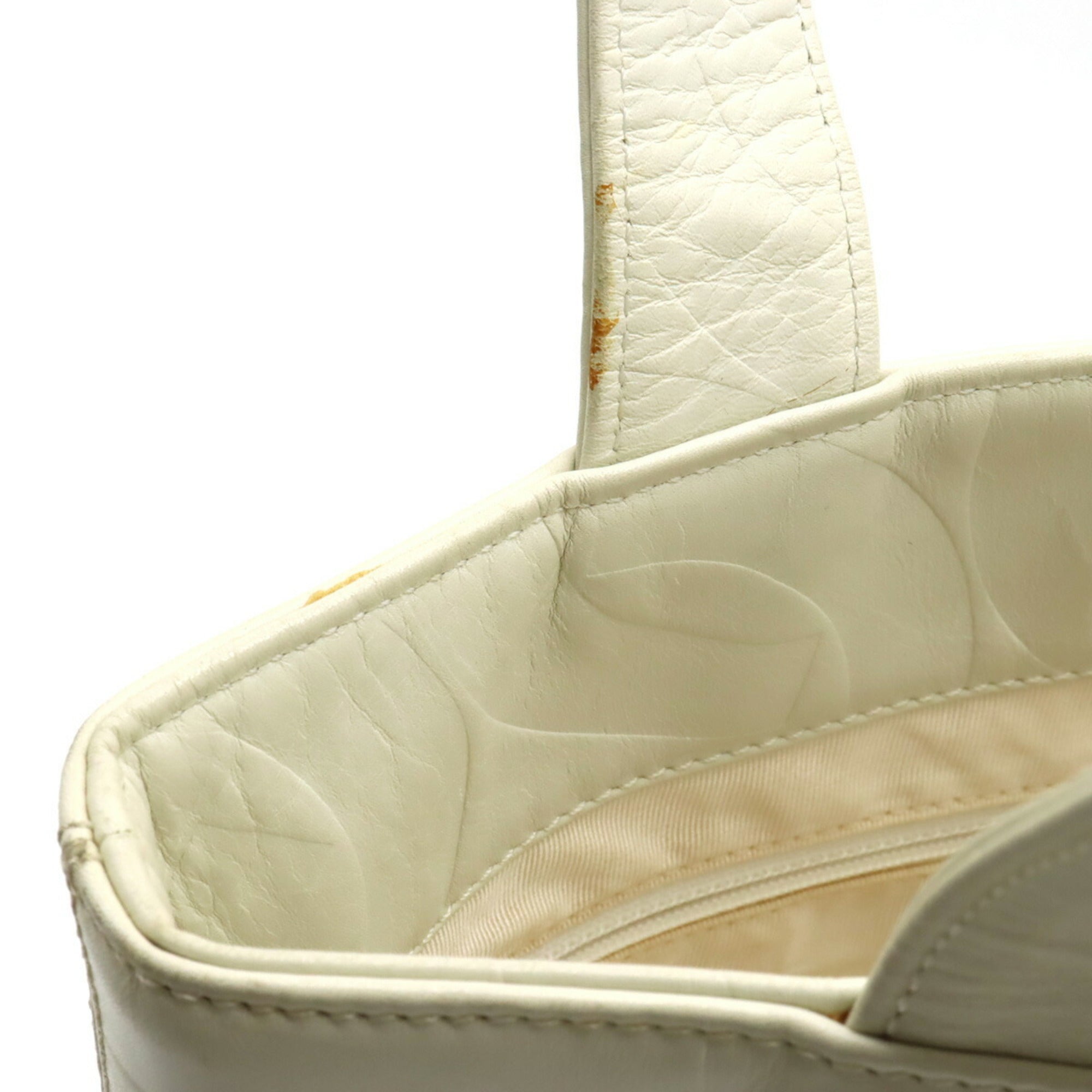 CHANEL here mark embossed tote bag shoulder leather ivory white