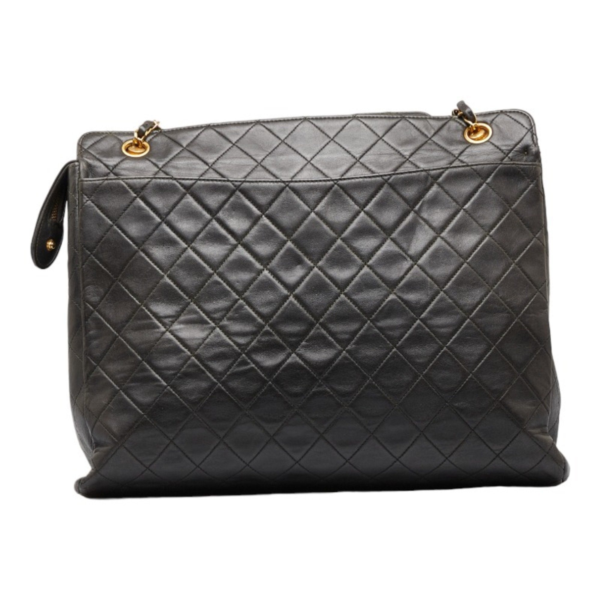 CHANEL matelasse here mark chain shoulder bag tote black gold lambskin ladies