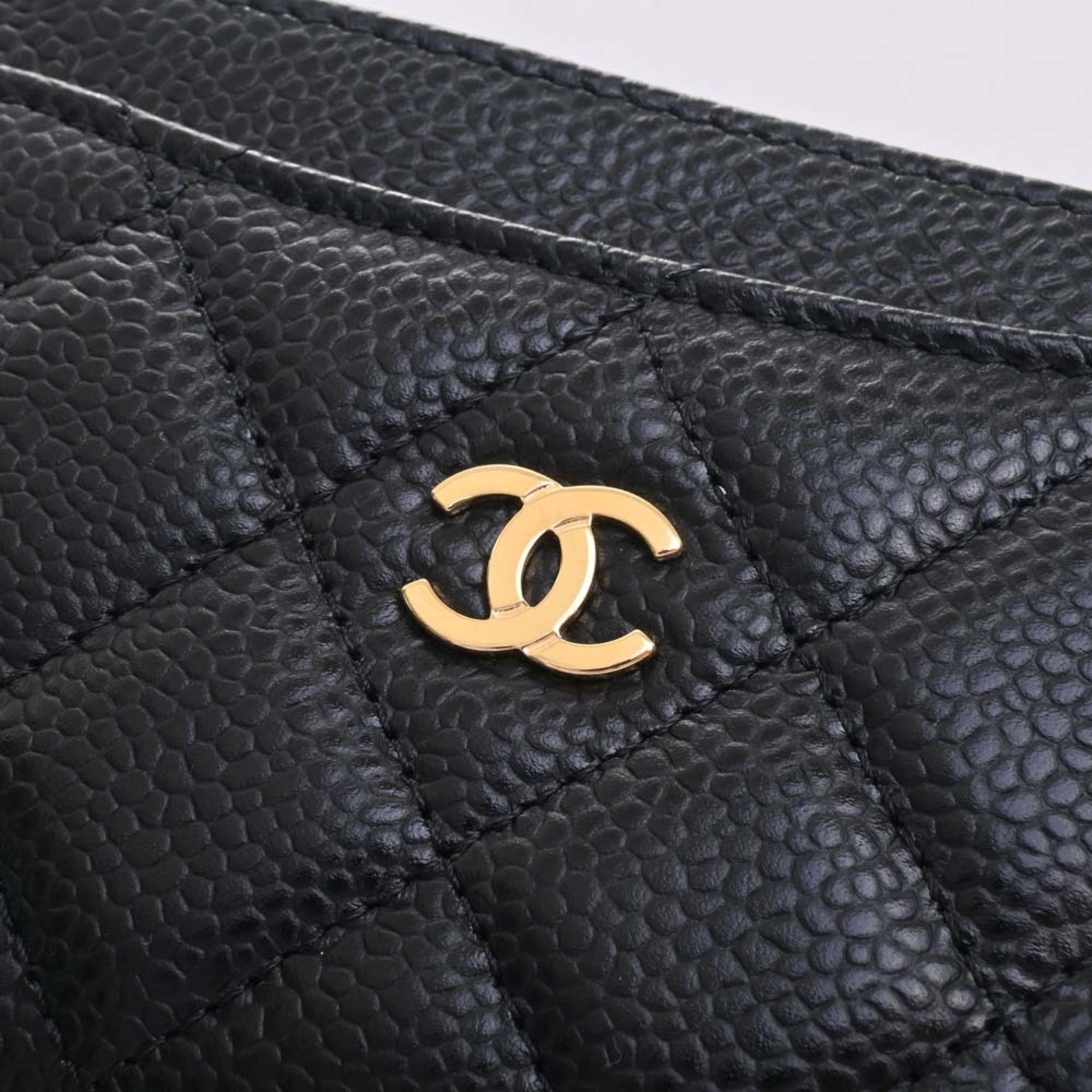 CHANEL Caviar Skin Matelasse Coco Mark Card Case Black Ladies