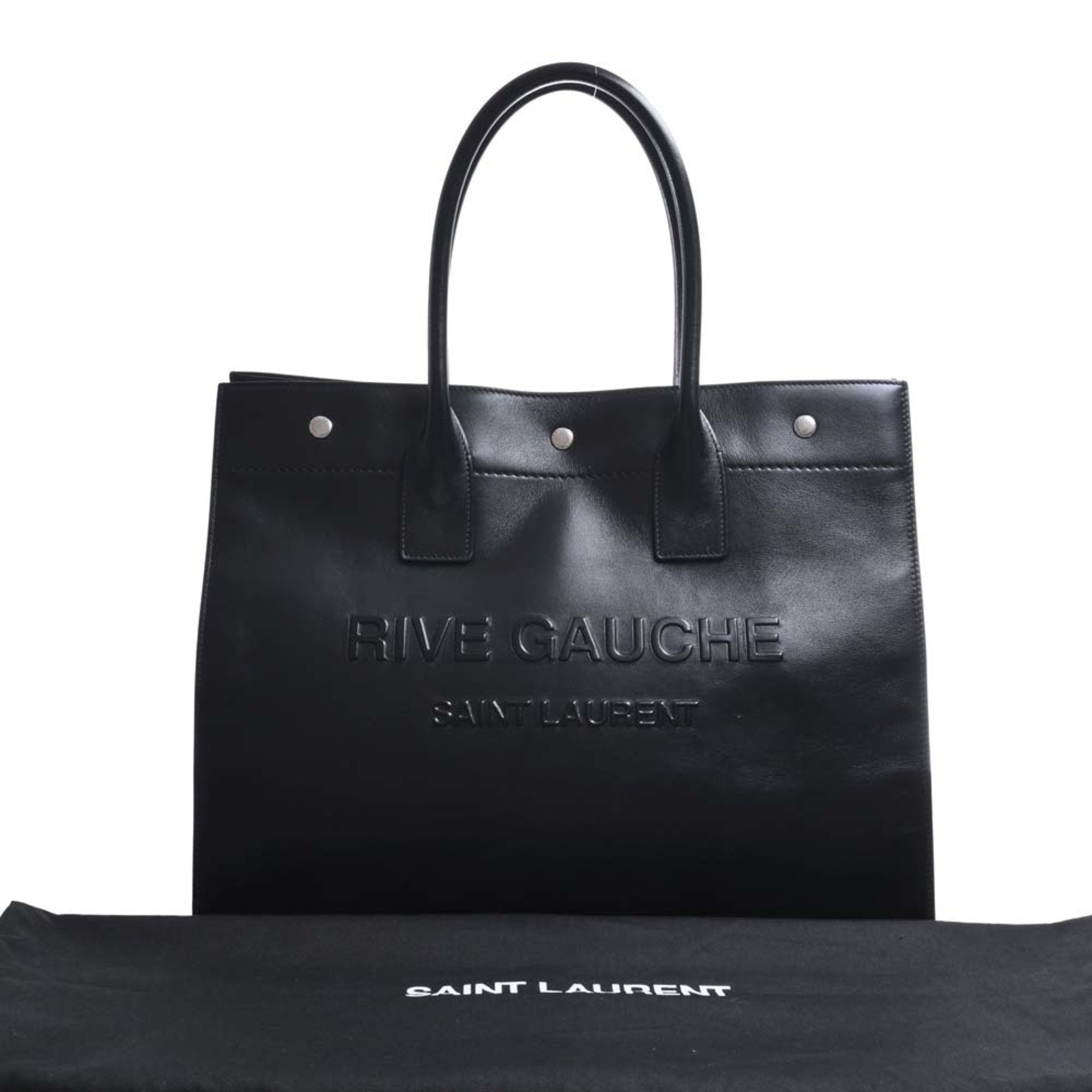 SAINT LAURENT Leather Rive Gauche Small Tote Bag 686266 Black Ladies