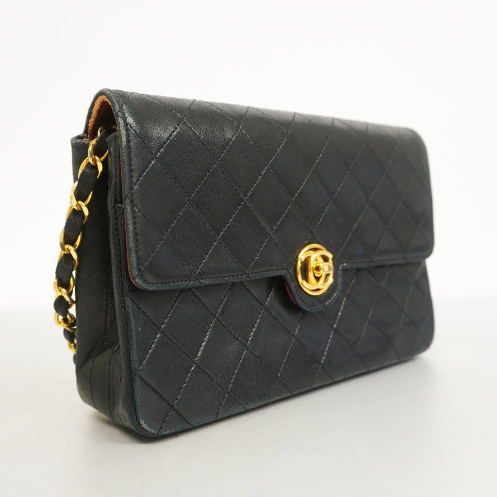 CHANELAuth  Matelasse Chain Shoulder Lambskin Women's Leather Shoulder Bag Black