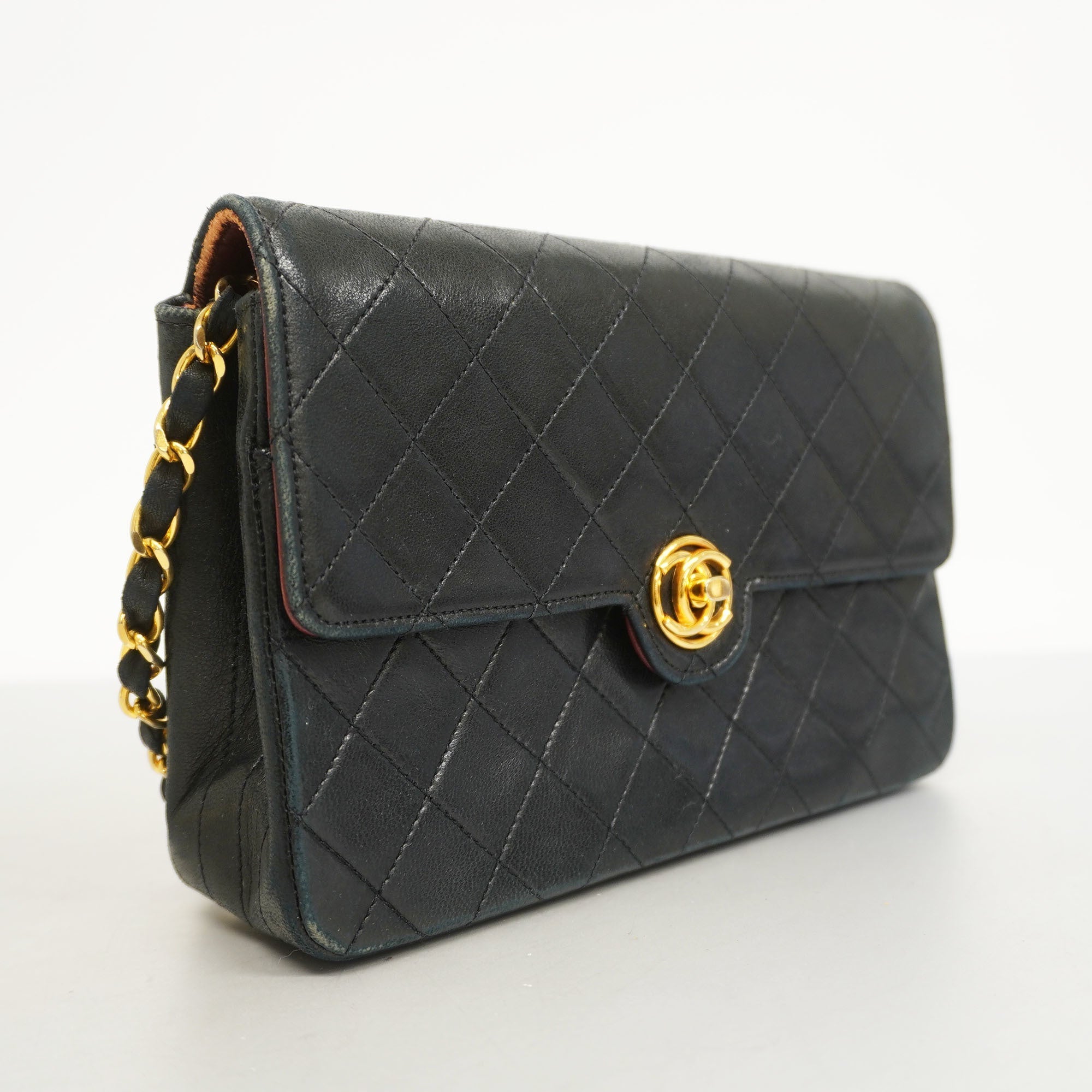 CHANELAuth  Matelasse Chain Shoulder Lambskin Women's Leather Shoulder Bag Black