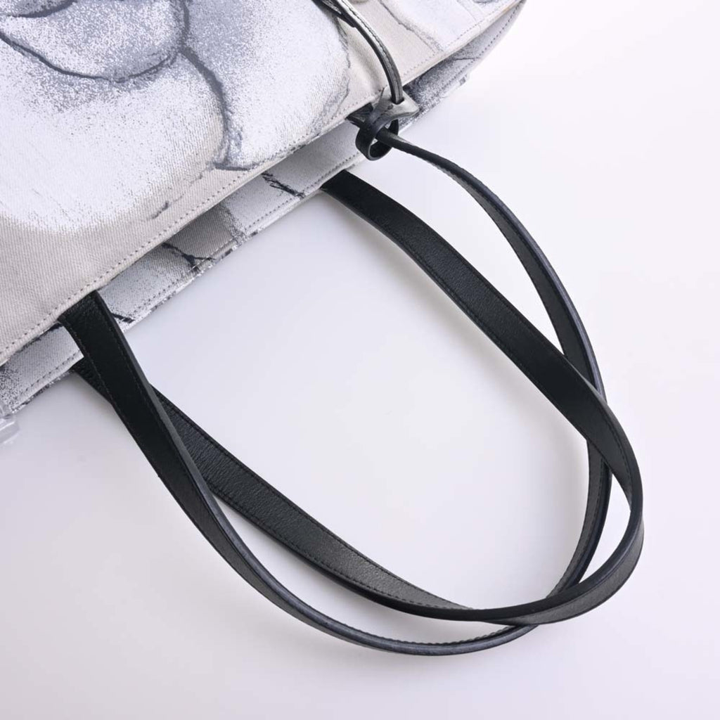 CHANEL Canvas Camellia Tote Bag Black/Gray/White Women's