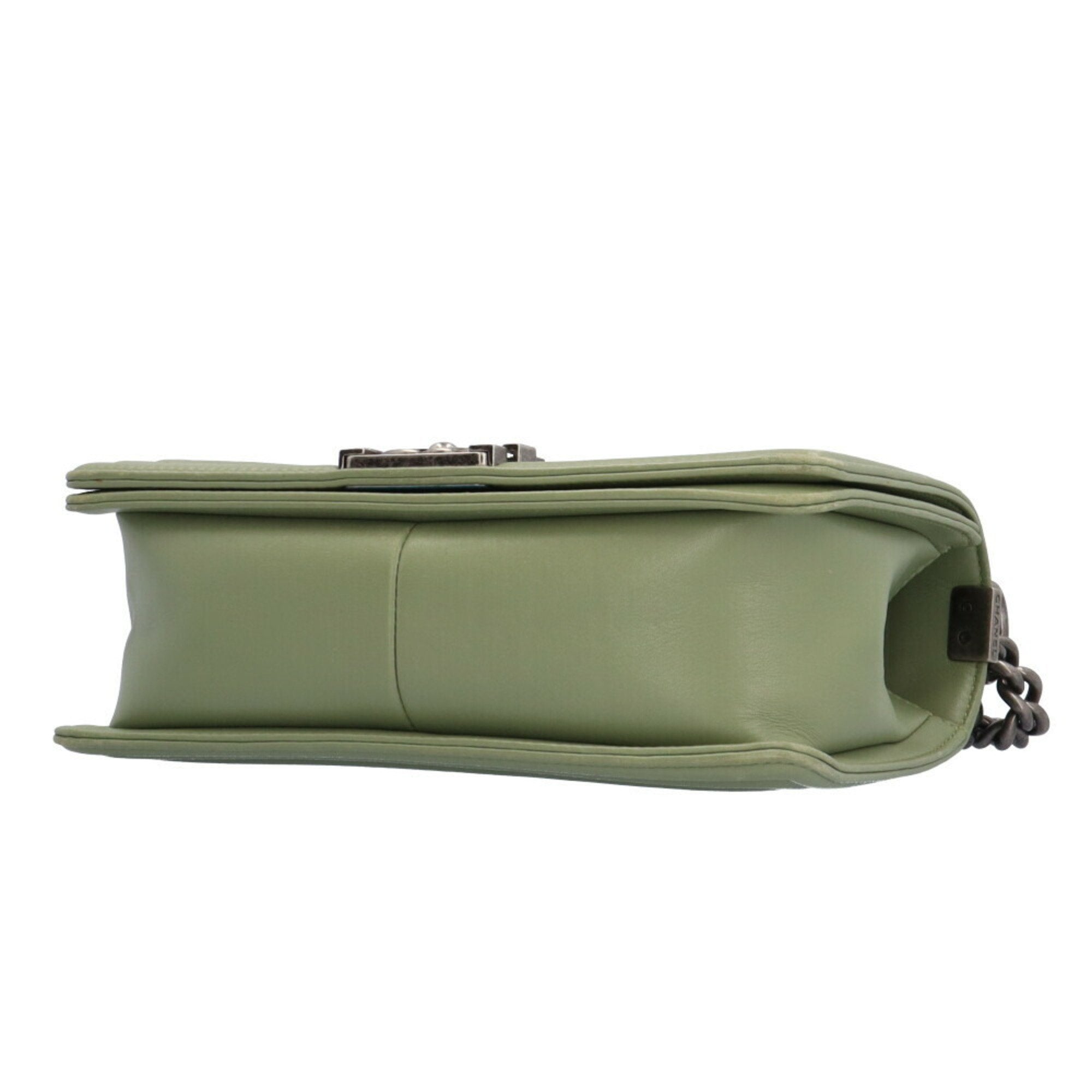 CHANEL Boy  V Stitch Shoulder Bag Lambskin Green Women's