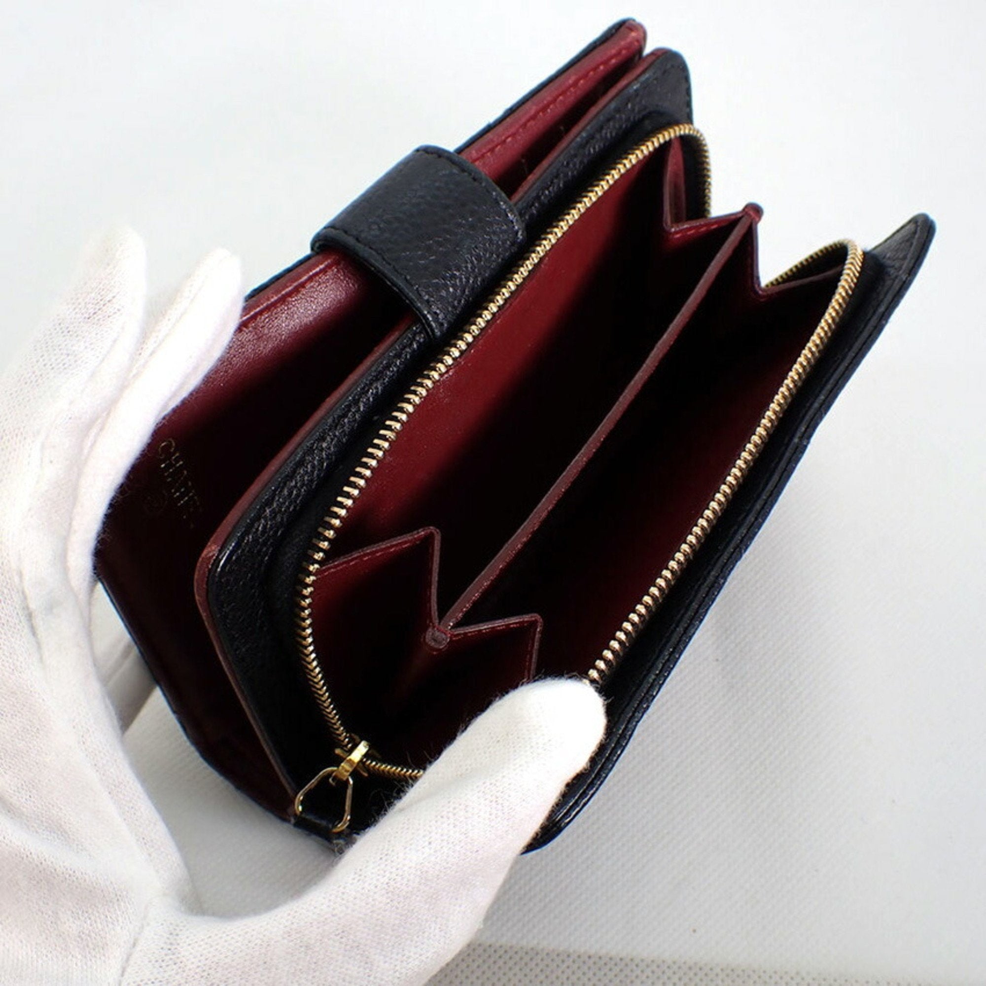 CHANEL caviar skin matelasse black two-fold wallet