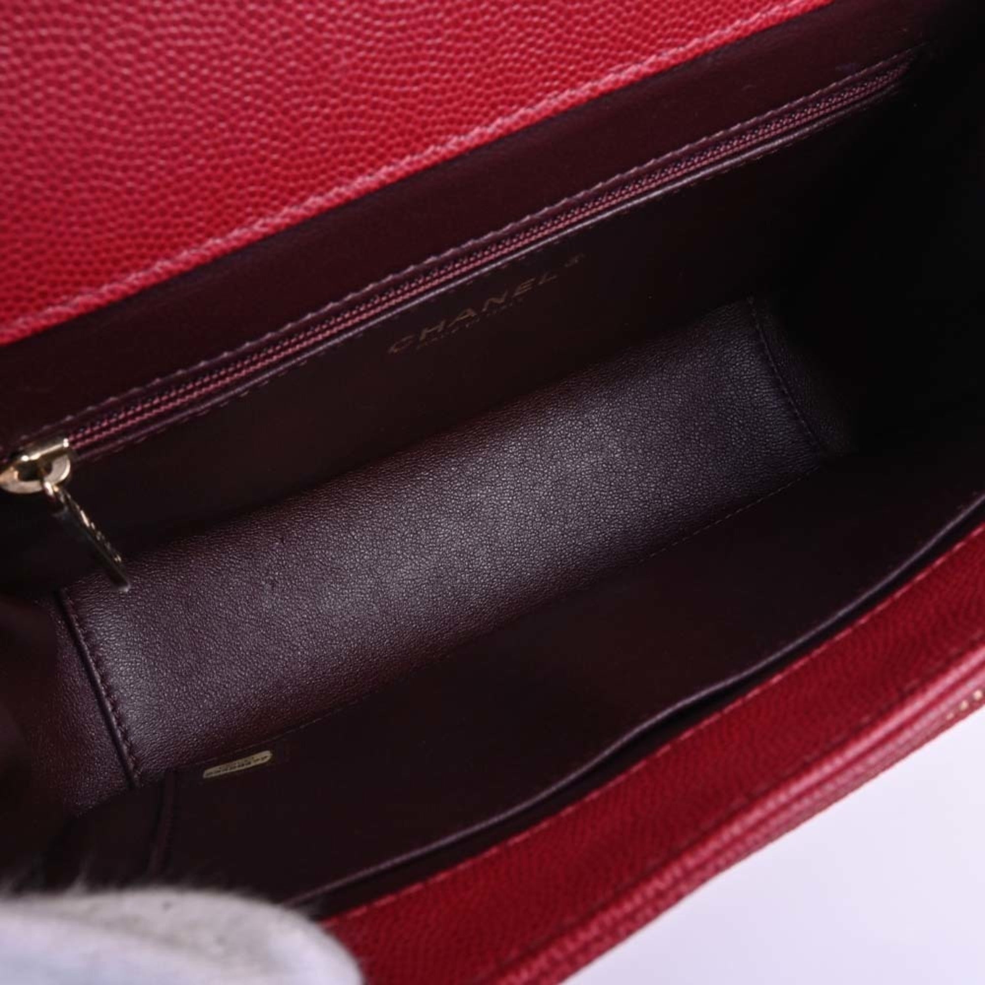 CHANEL Caviar Skin Matelasse Affinity Coco Mark Chain Shoulder Bag Red Ladies