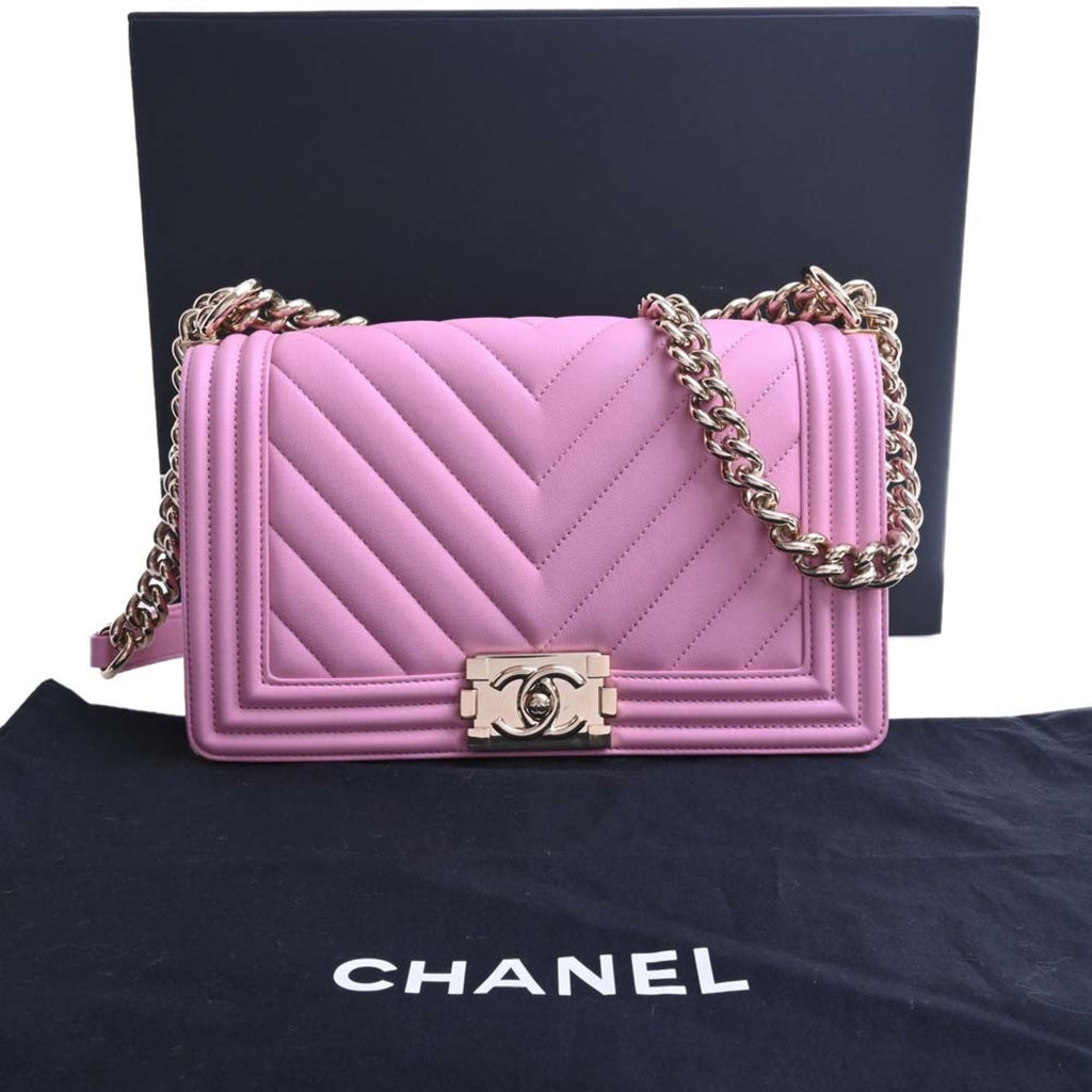 CHANEL Lambskin Boy Coco Mark Chain Shoulder Bag Pink Ladies