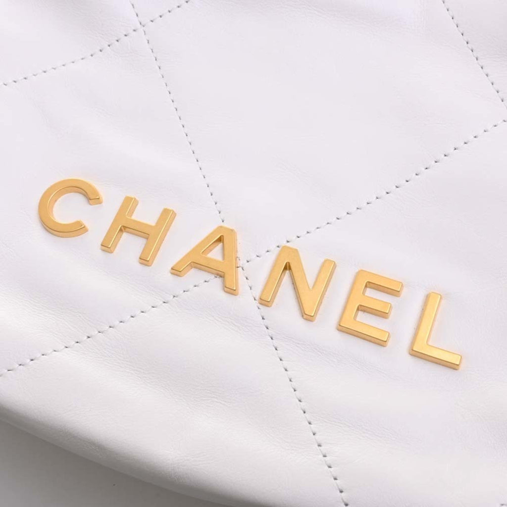 CHANEL Leather 22 Handbag Chain Shoulder Bag White Ladies