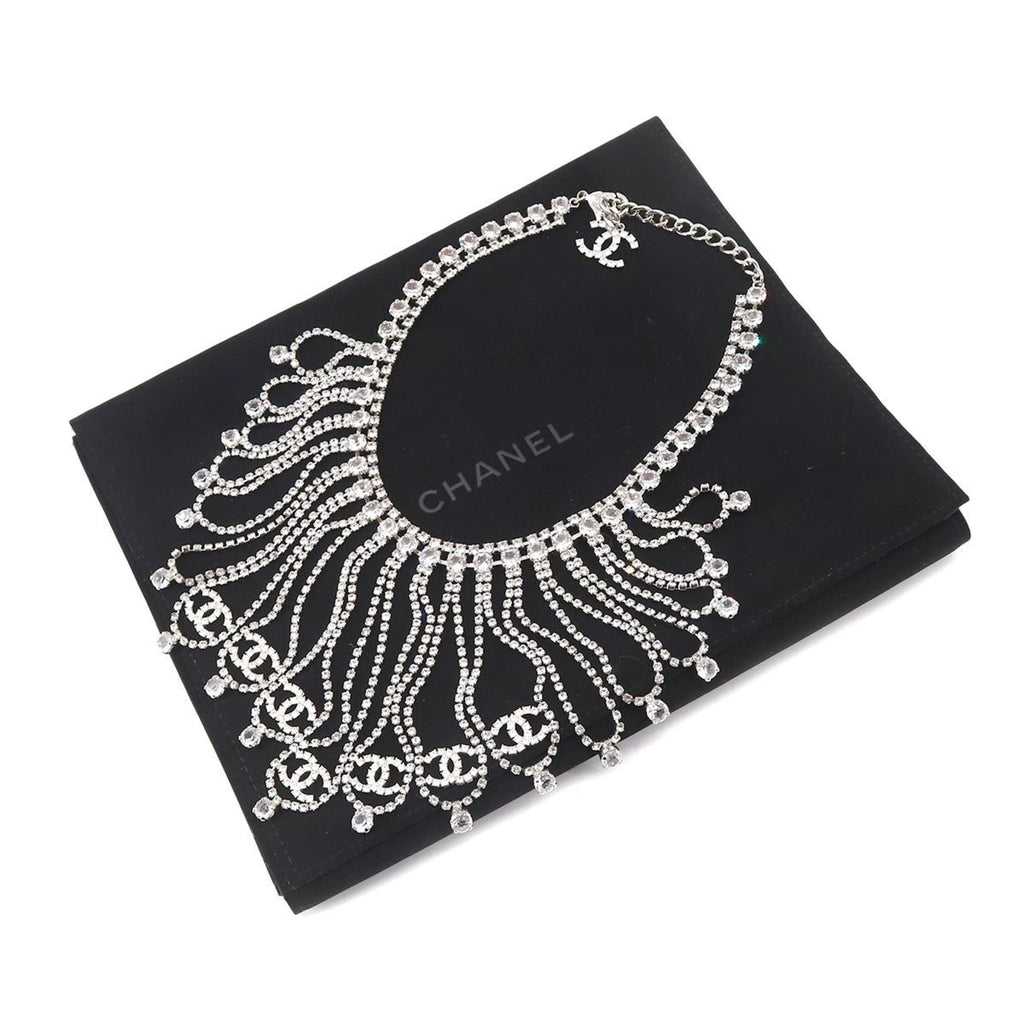 CHANEL Cocomark Necklace Rhinestone Silver B18S Accessories