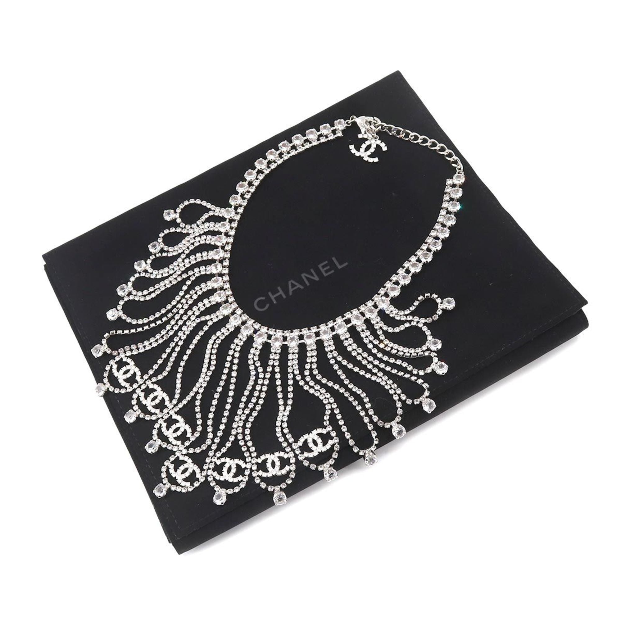 CHANEL Cocomark Necklace Rhinestone Silver B18S Accessories