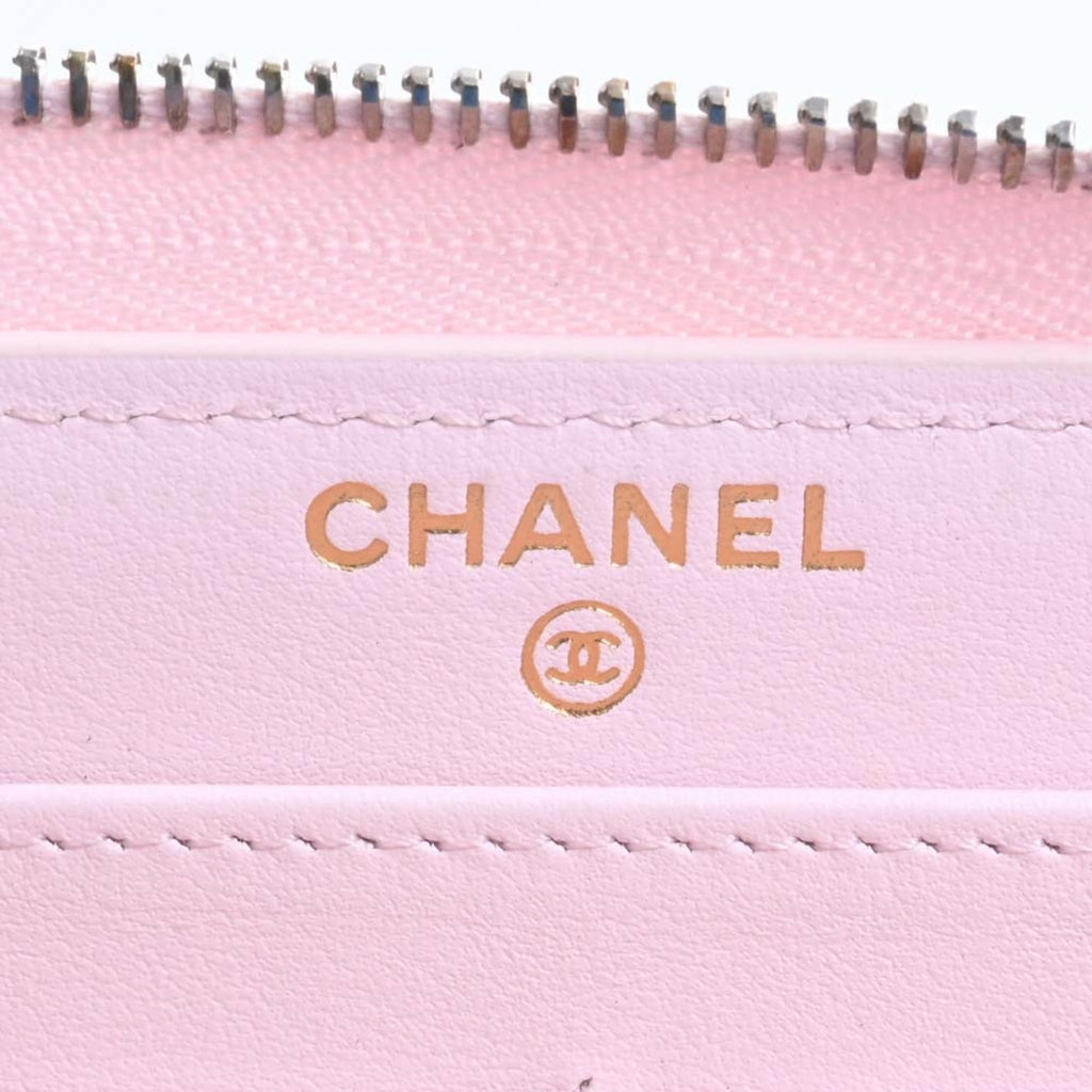 CHANEL Caviar Skin Matelasse Coco Mark Round Long Wallet Pink Ladies