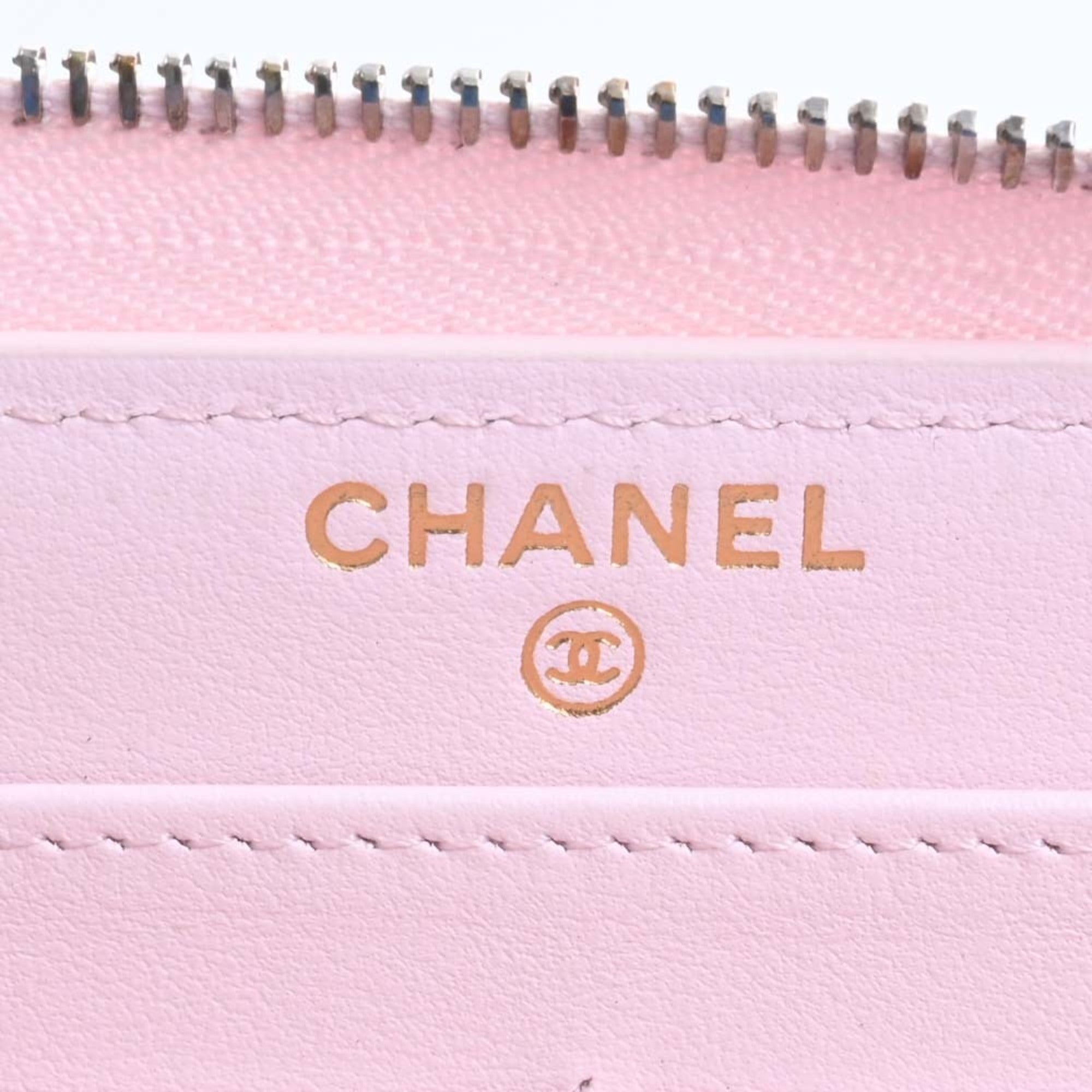 CHANEL Caviar Skin Matelasse Coco Mark Round Long Wallet Pink Ladies