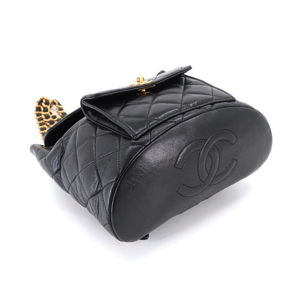 CHANEL Matelasse Chain Backpack Rucksack Leather Black Vintage Gold Hardware duma