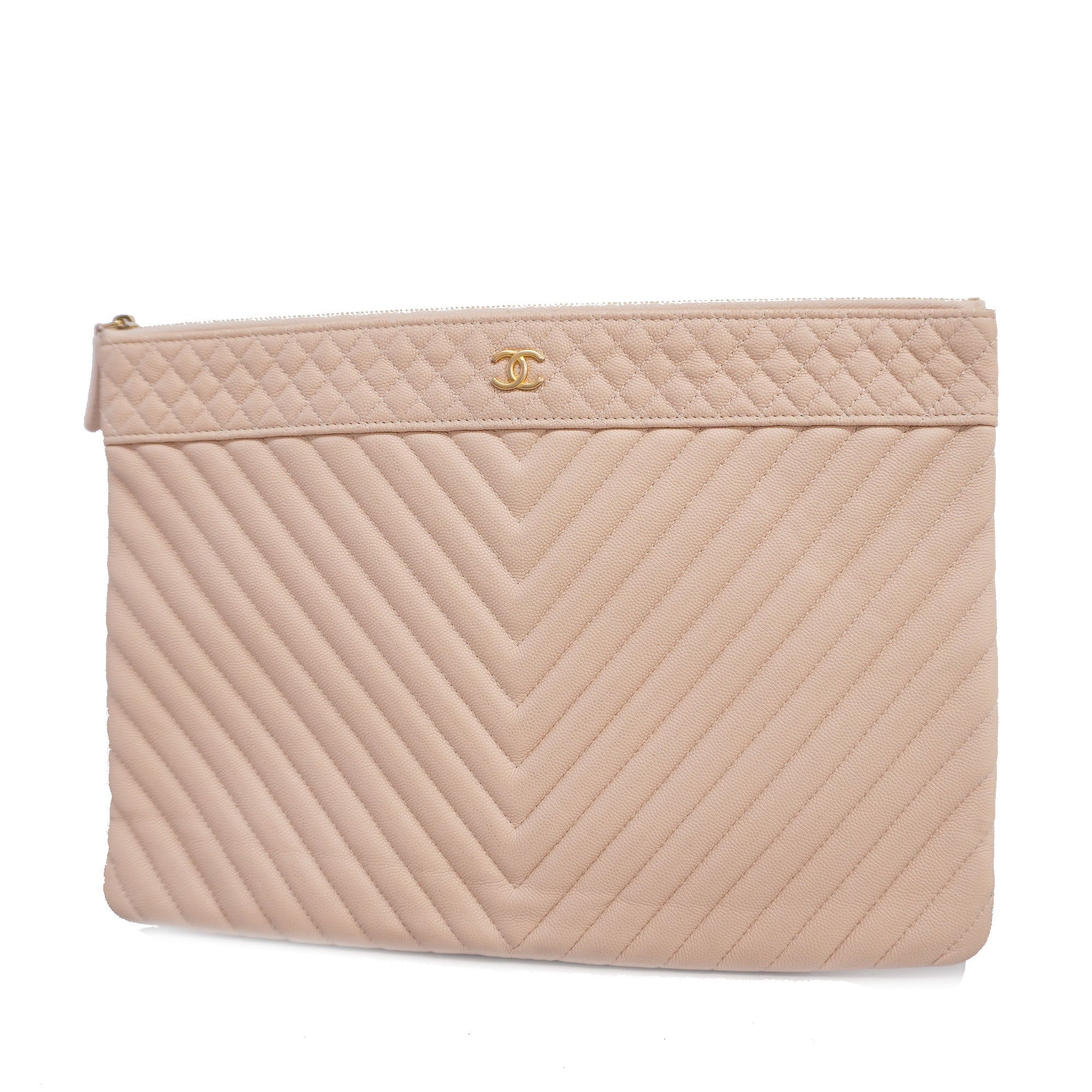 CHANELAuth  Clutch Bag V Stitch Women's Caviar Leather Clutch Bag Pink
