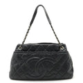 CHANEL Matelasse Coco Mark Chain Tote Bag Shoulder Caviar Skin Leather Black A67292