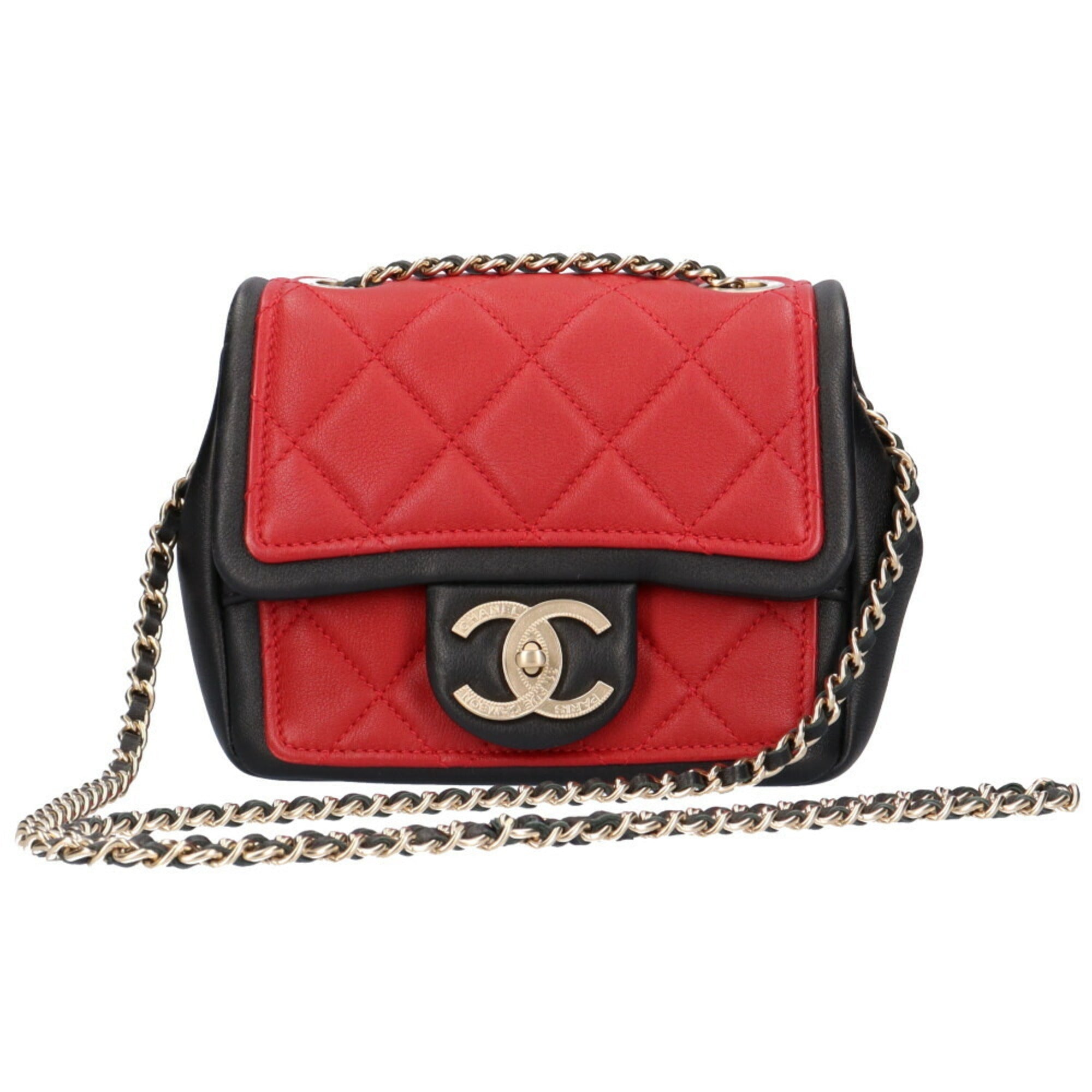 CHANEL chain matelasse shoulder bag lambskin red ladies