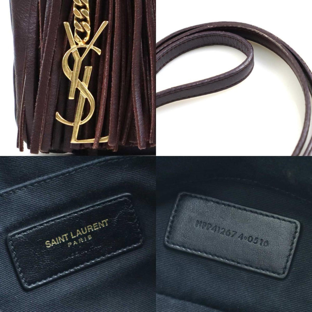 SAINT LAURENT Crossbody Shoulder Bag Leather/Metal Bordeaux/Gold Women's