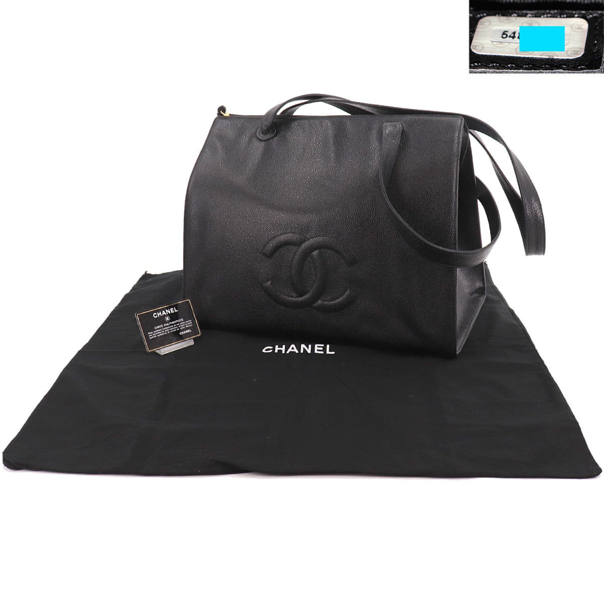 CHANEL Cocomark Tote Bag Caviar Skin Black Gold Hardware Vintage