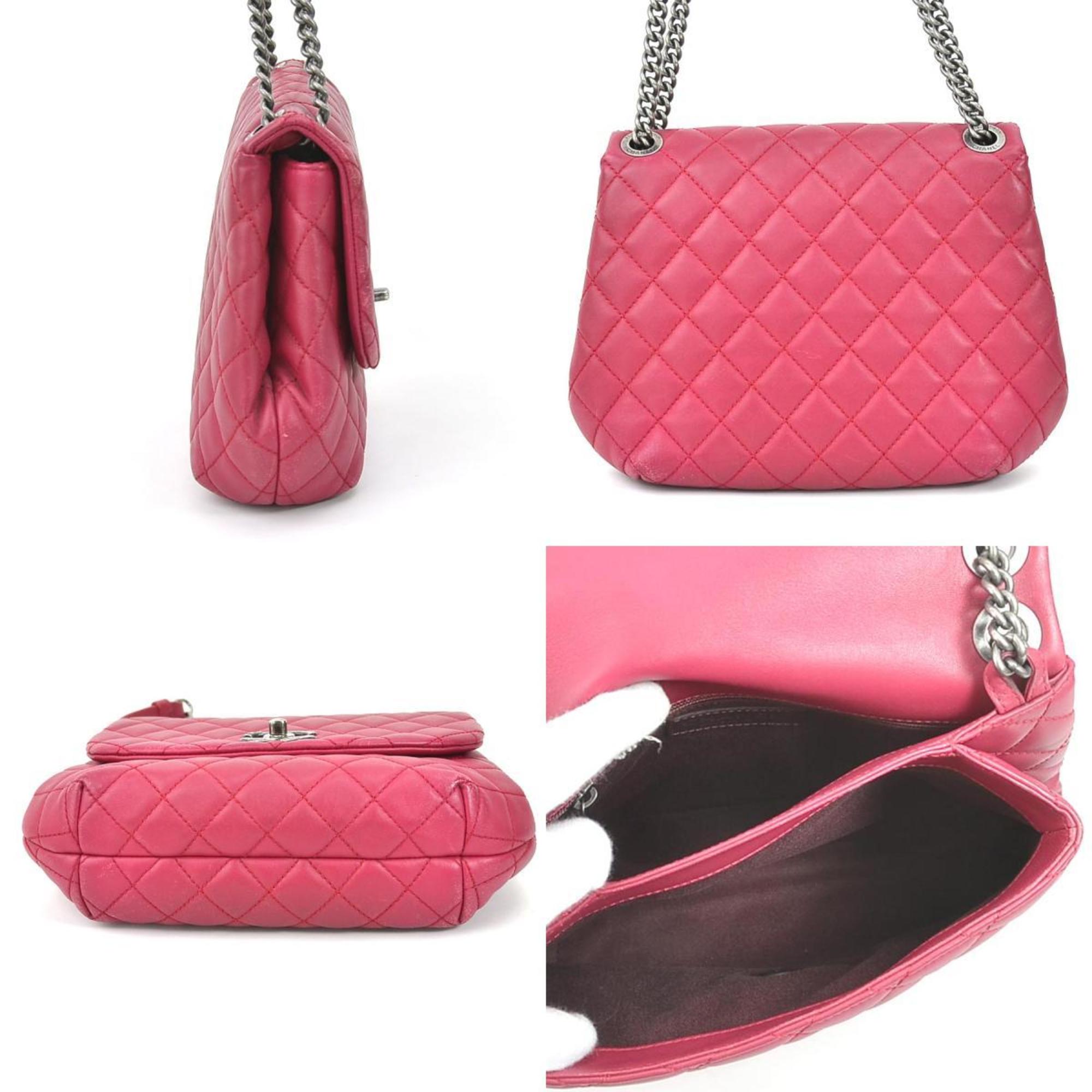CHANEL Diagonal Shoulder Bag Matrasse Cocomark Leather/Metal Magenta/Gunmetal Women's