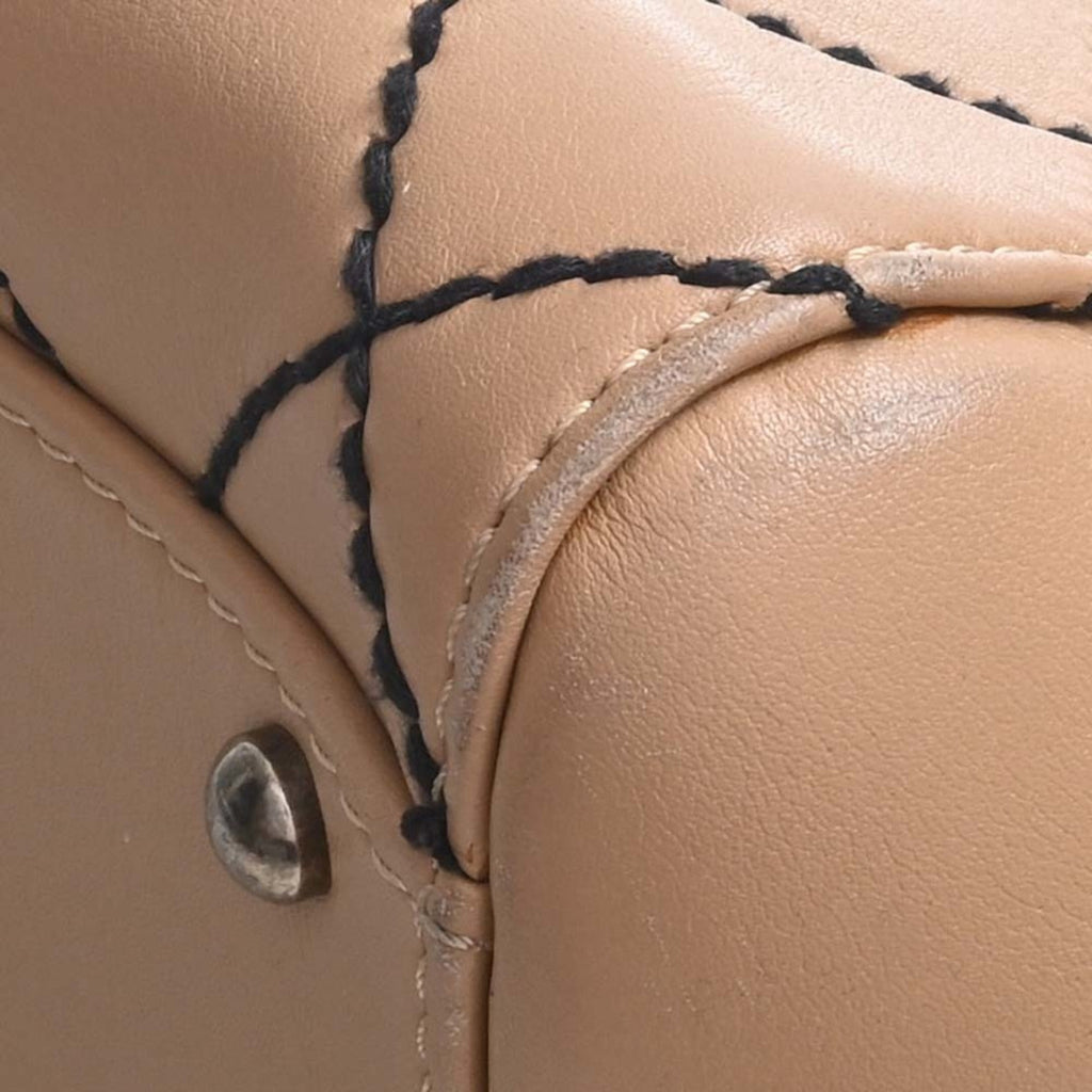 CHANEL Leather Wild Stitch Coco Mark Tote Bag Beige Ladies