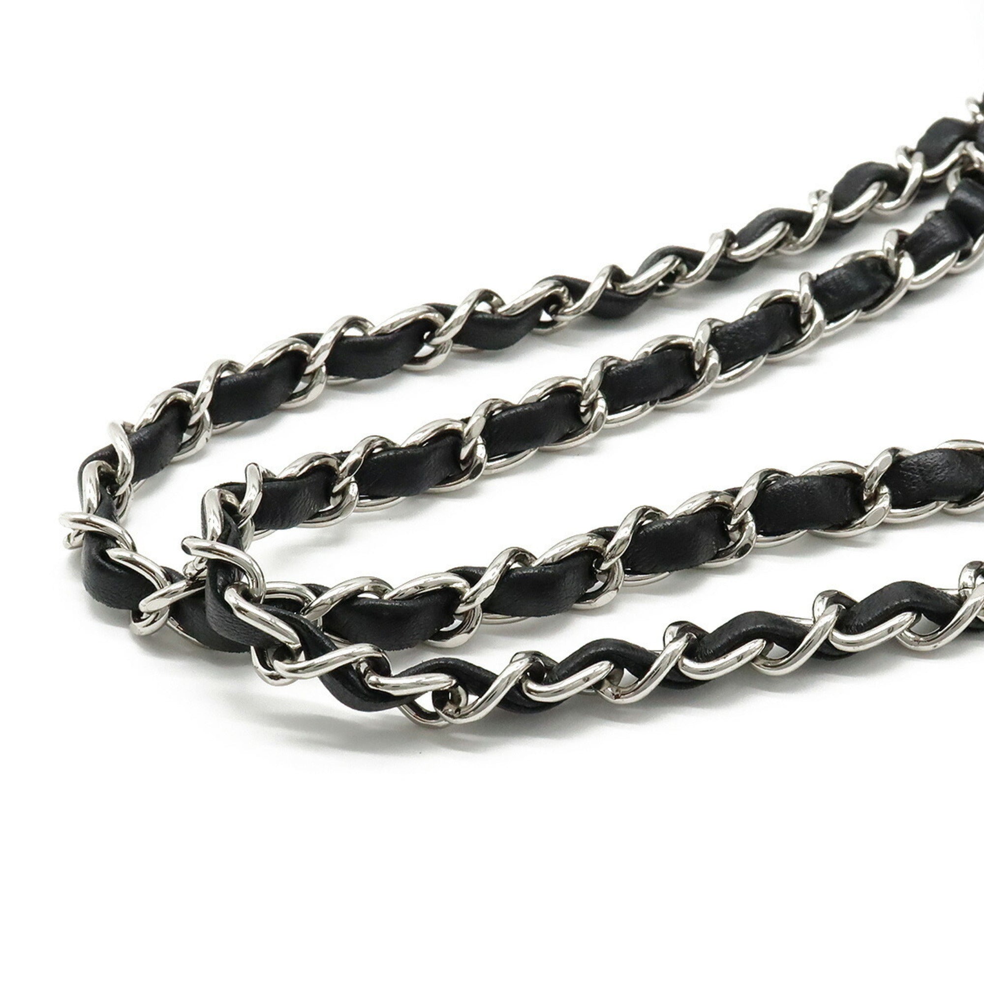 CHANEL 2.55 Matelasse W Chain Bag Shoulder Patent Leather Black