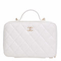 CHANEL Leather Matelasse Coco Mark Chain Shoulder Bag Vanity White Ladies