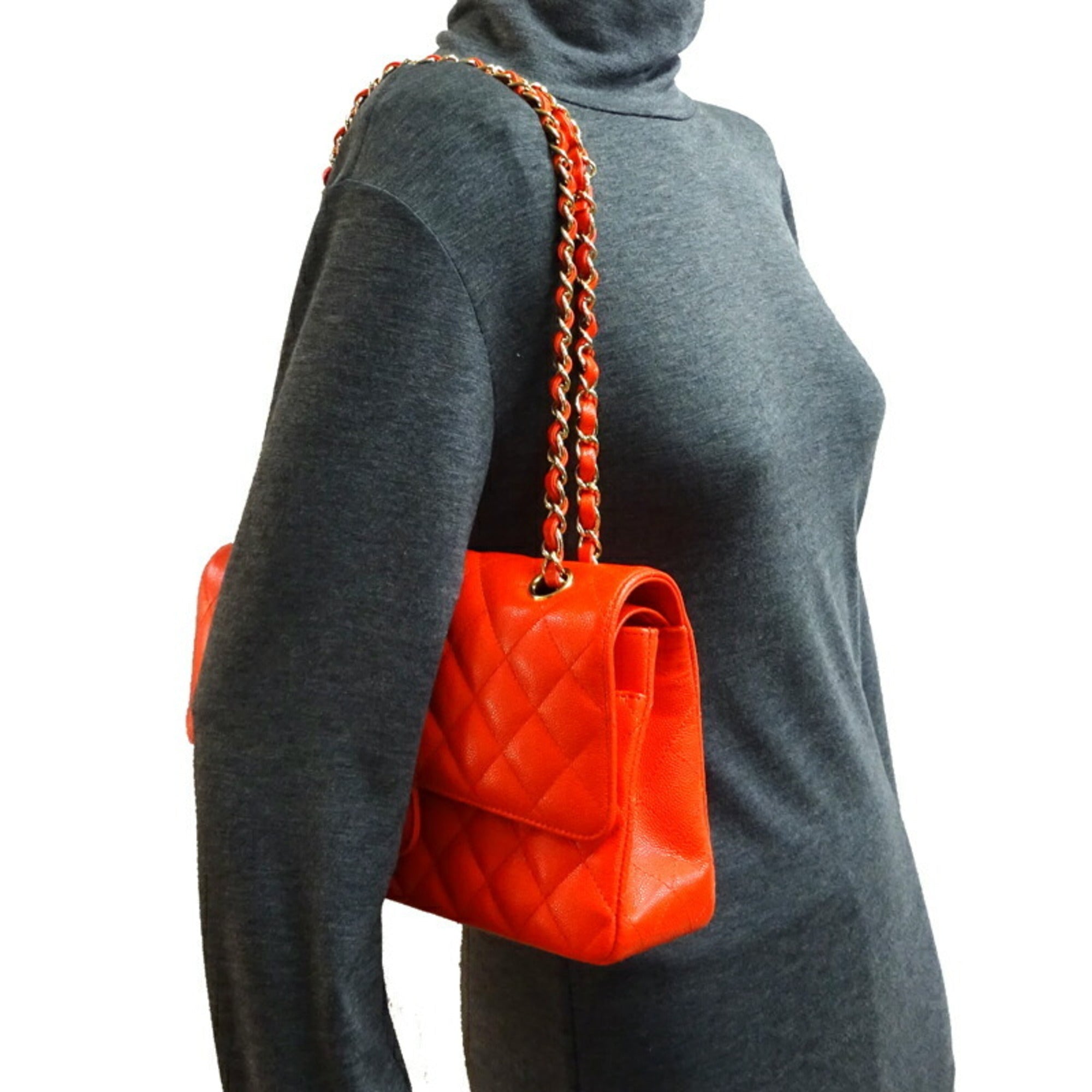 CHANEL Matelasse 25 Chain Shoulder Women's Bag A01112 Caviar Skin Red