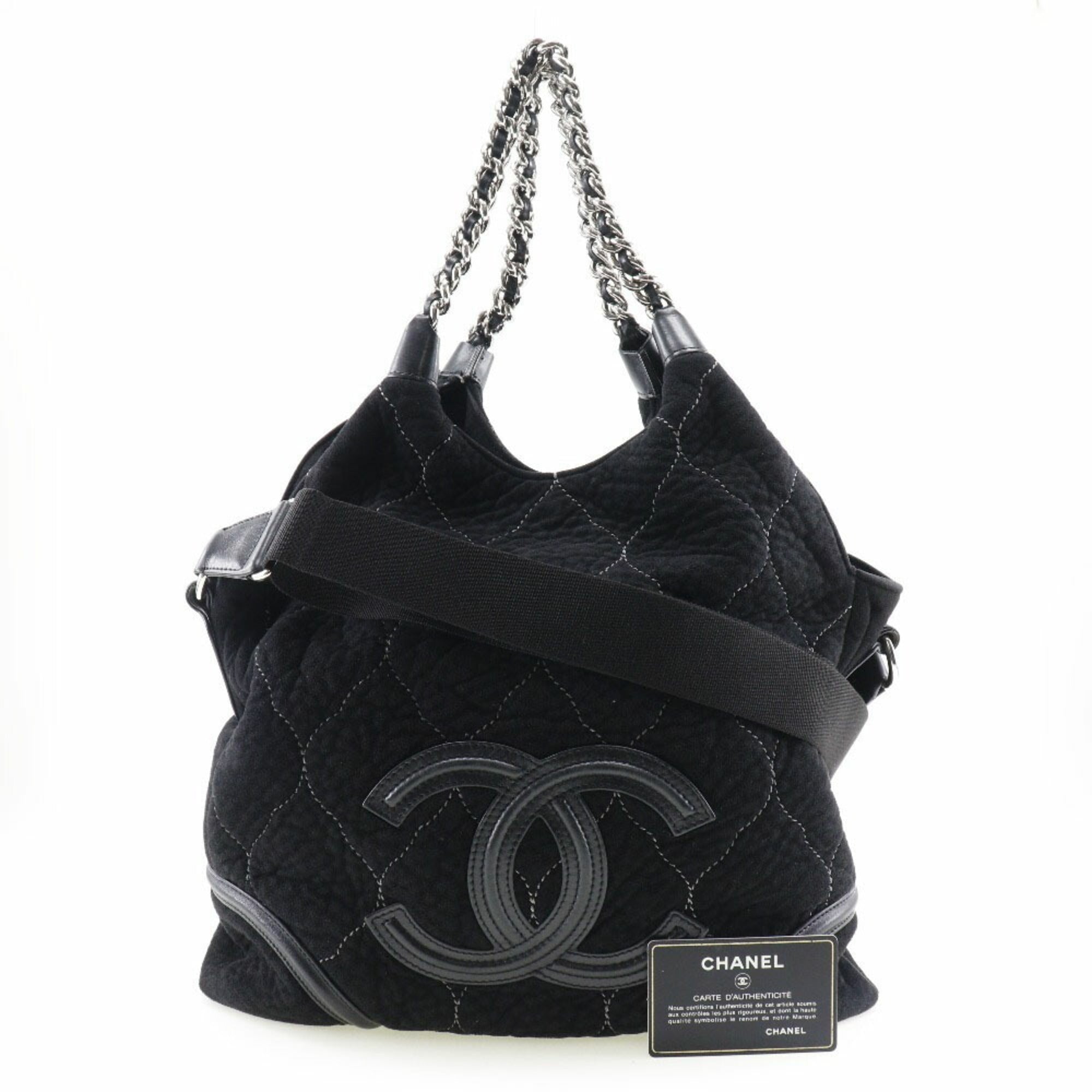 CHANEL Coco Mark Handbag 2WAY Shoulder A40394 Mouton Black/Silver Hardware Women's